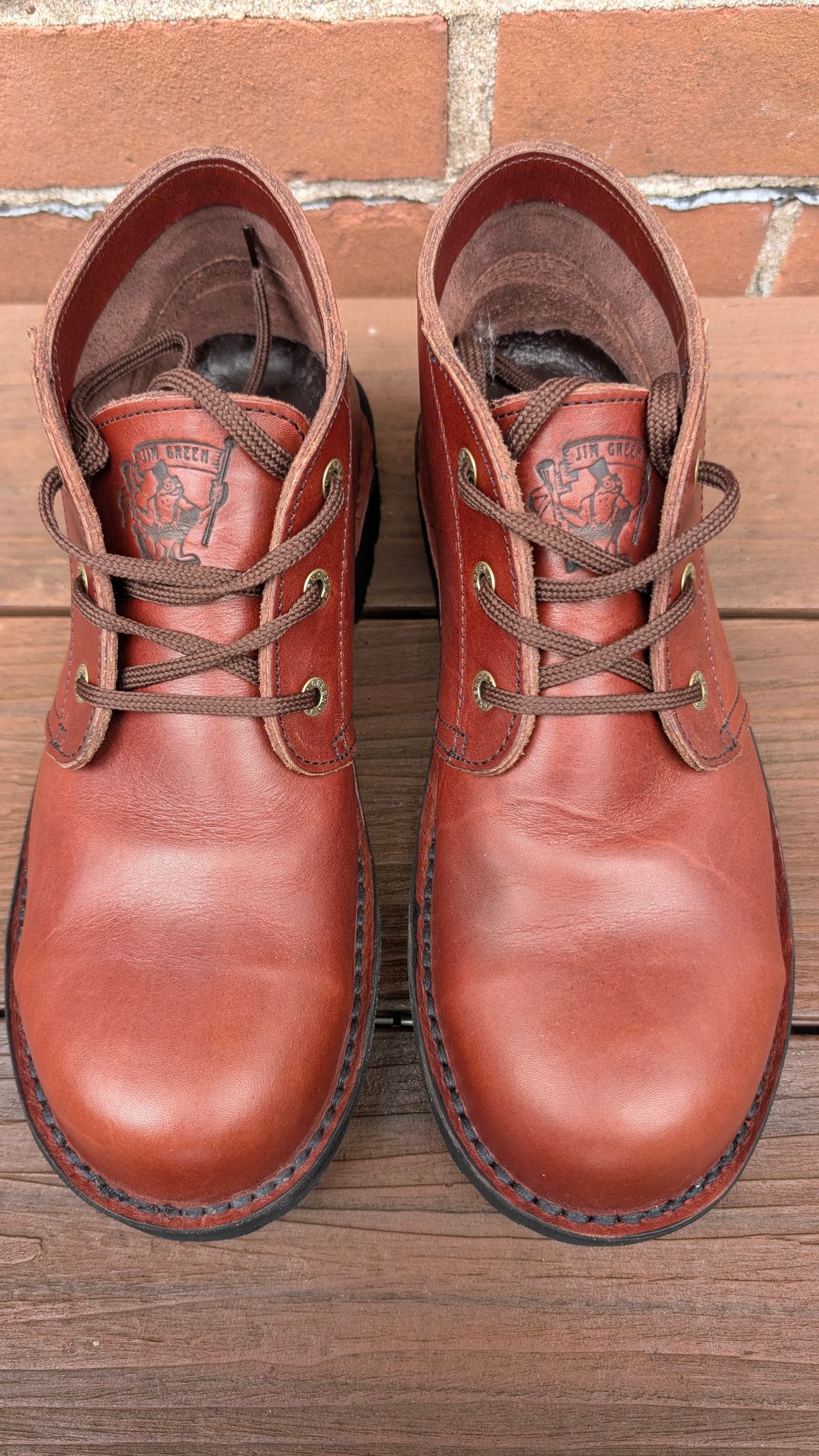 Photo by Yakkboot73 on March 27, 2025 of the Jim Green Custom Vellie Composite Toe Cap in Walnut Veg Tan.
