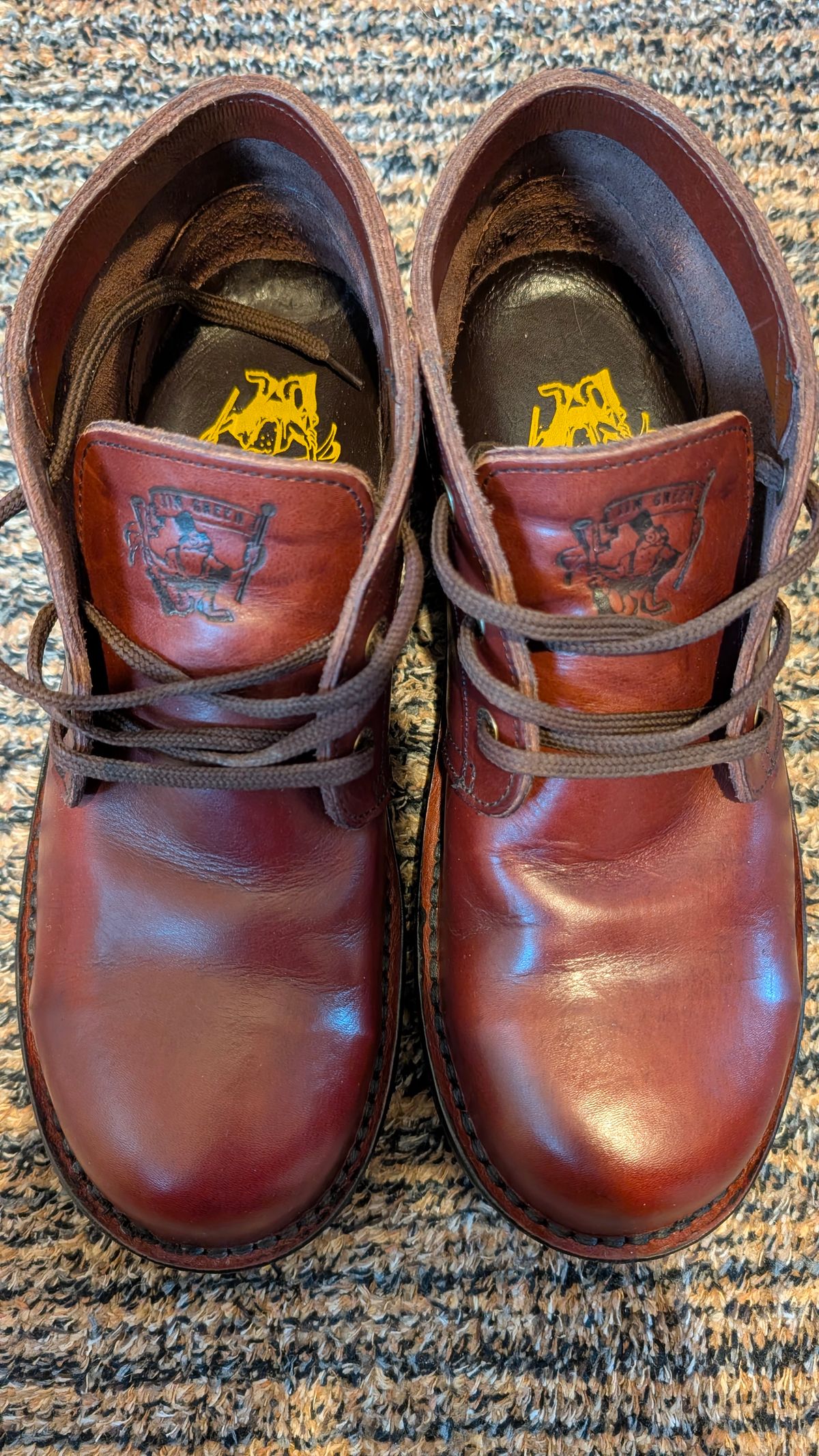 Photo by Yakkboot73 on March 29, 2025 of the Jim Green Custom Vellie Composite Toe Cap in Walnut Veg Tan.
