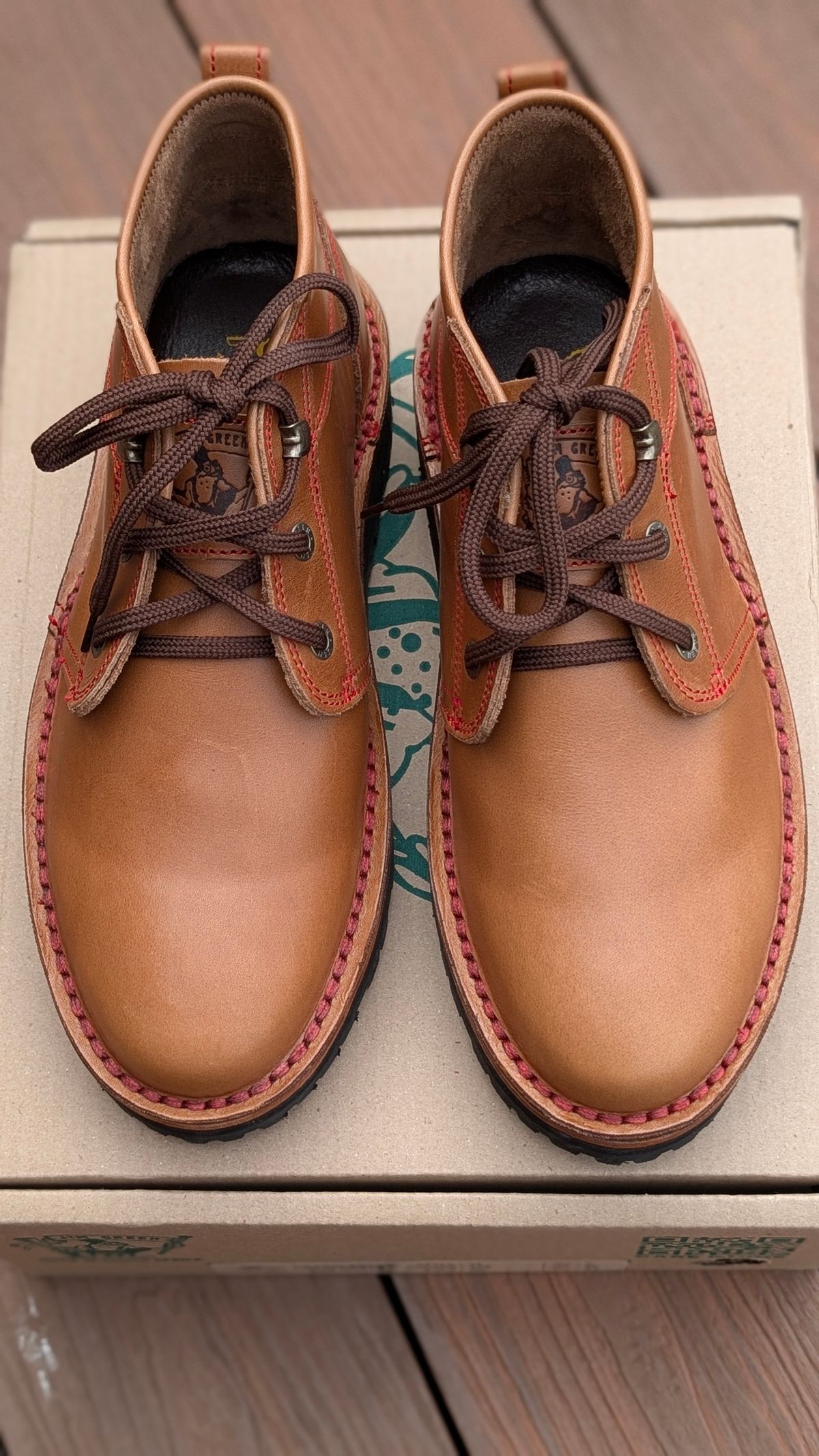 Photo by Yakkboot73 on May 26, 2025 of the Jim Green Turbo Vellie Custom in Natural Veg Tan.