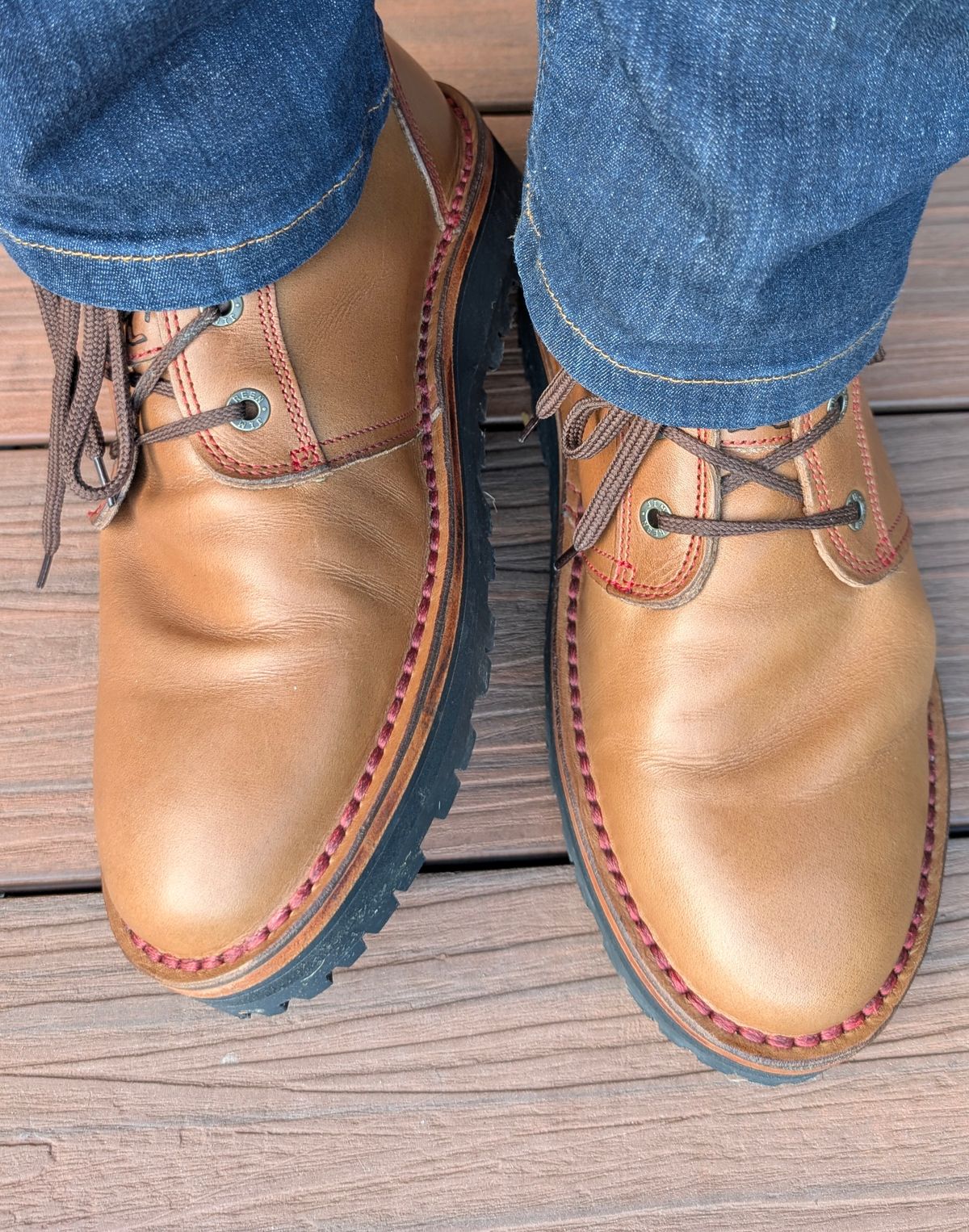 Photo by Yakkboot73 on May 28, 2025 of the Jim Green Turbo Vellie Custom in Natural Veg Tan.