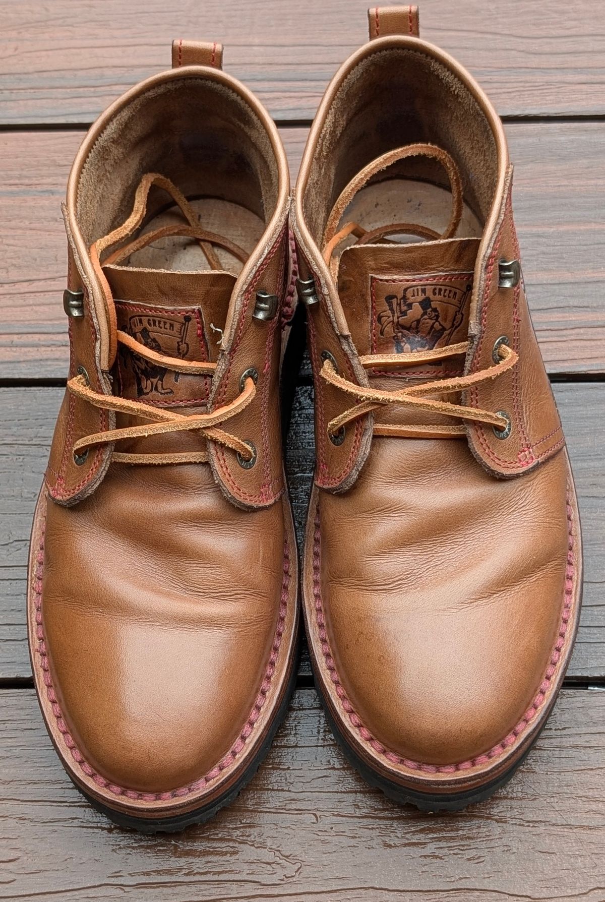 Photo by Yakkboot73 on June 7, 2025 of the Jim Green Turbo Vellie Custom in Natural Veg Tan.
