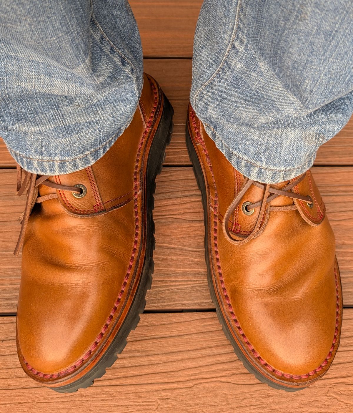 Photo by Yakkboot73 on June 13, 2025 of the Jim Green Turbo Vellie Custom in Natural Veg Tan.