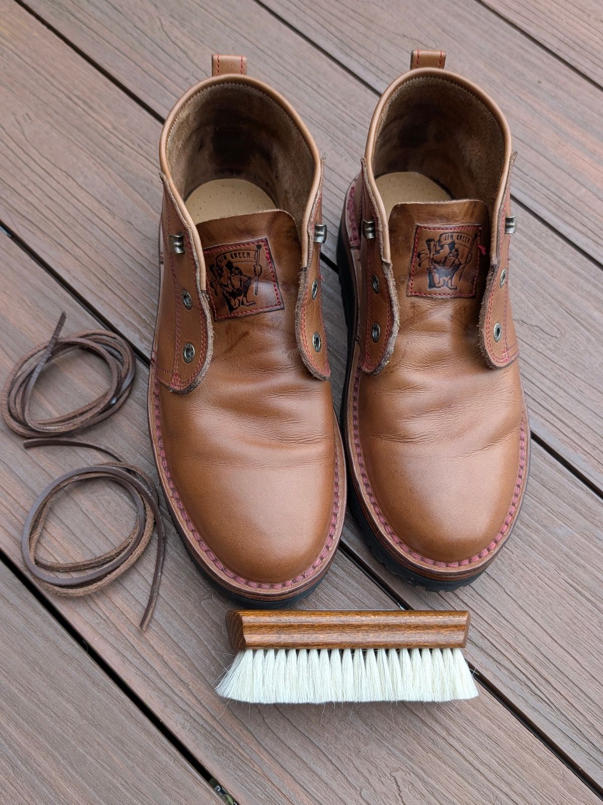 Photo by Yakkboot73 on June 21, 2025 of the Jim Green Turbo Vellie Custom in Natural Veg Tan.