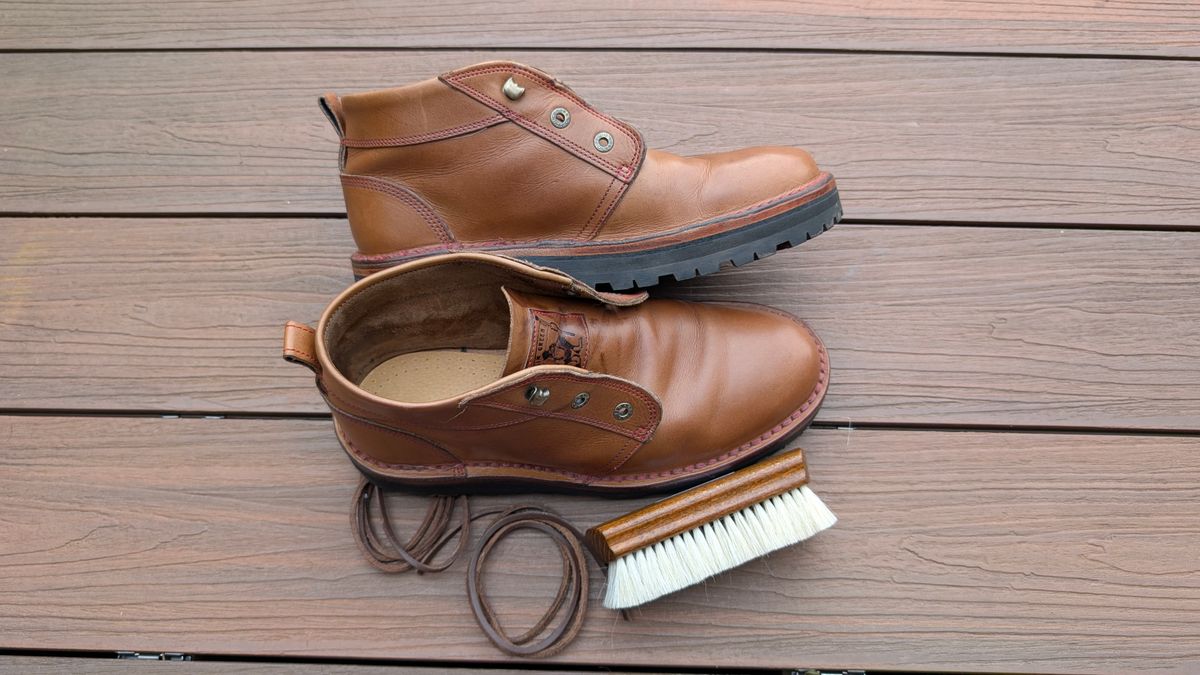 Photo by Yakkboot73 on June 21, 2025 of the Jim Green Turbo Vellie Custom in Natural Veg Tan.