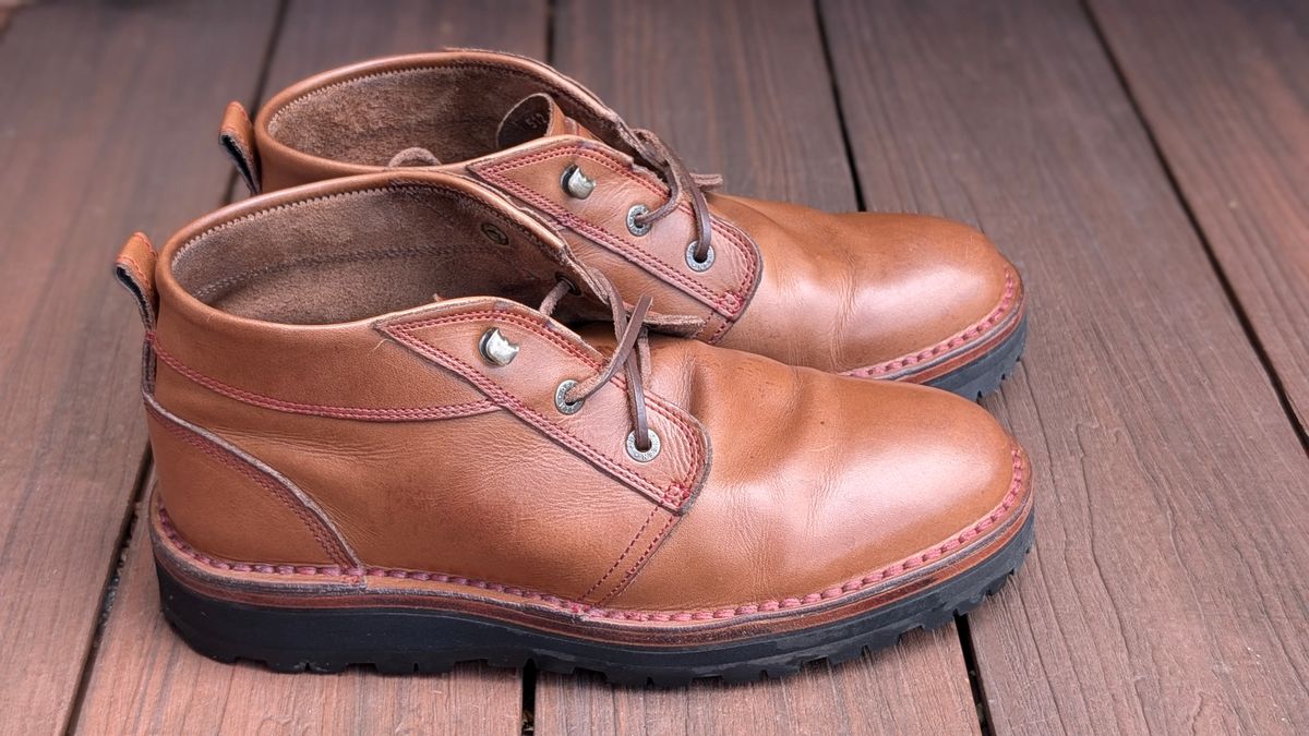 Photo by Yakkboot73 on July 6, 2025 of the Jim Green Turbo Vellie Custom in Natural Veg Tan.