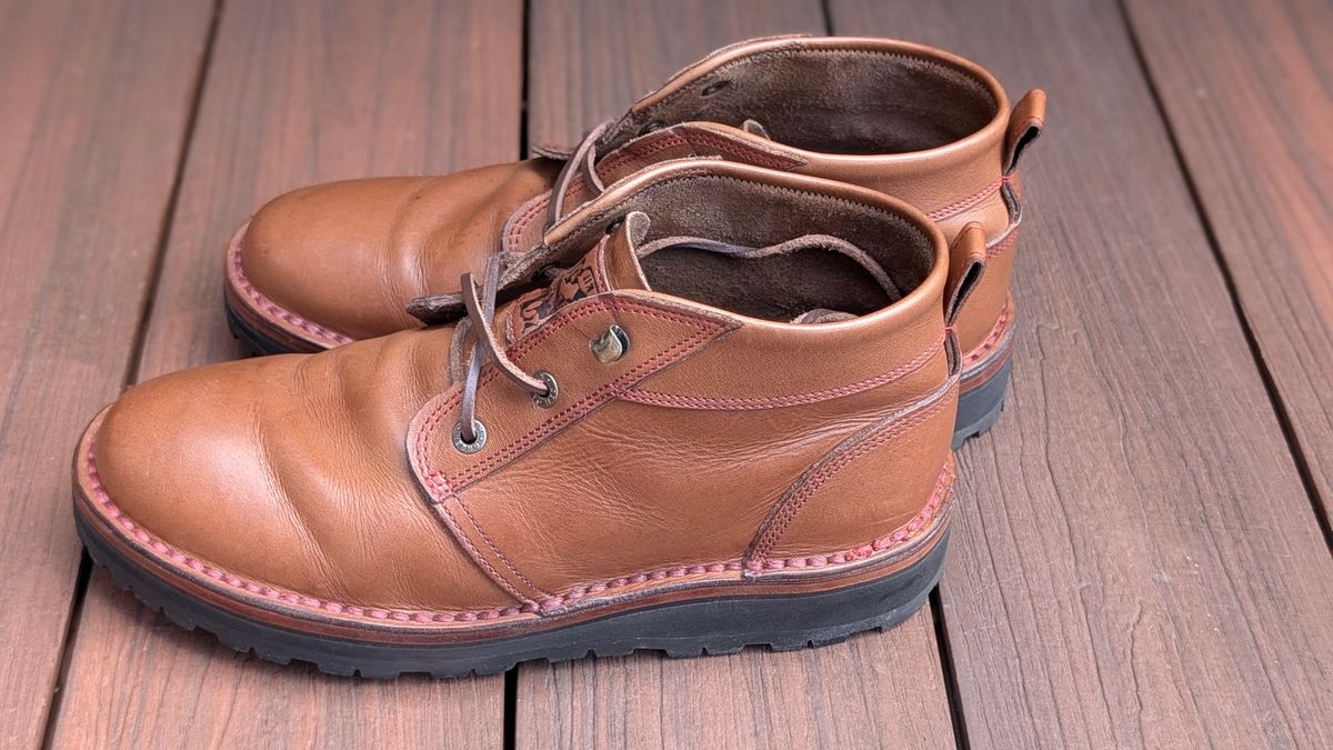 Photo by Yakkboot73 on July 6, 2025 of the Jim Green Turbo Vellie Custom in Natural Veg Tan.