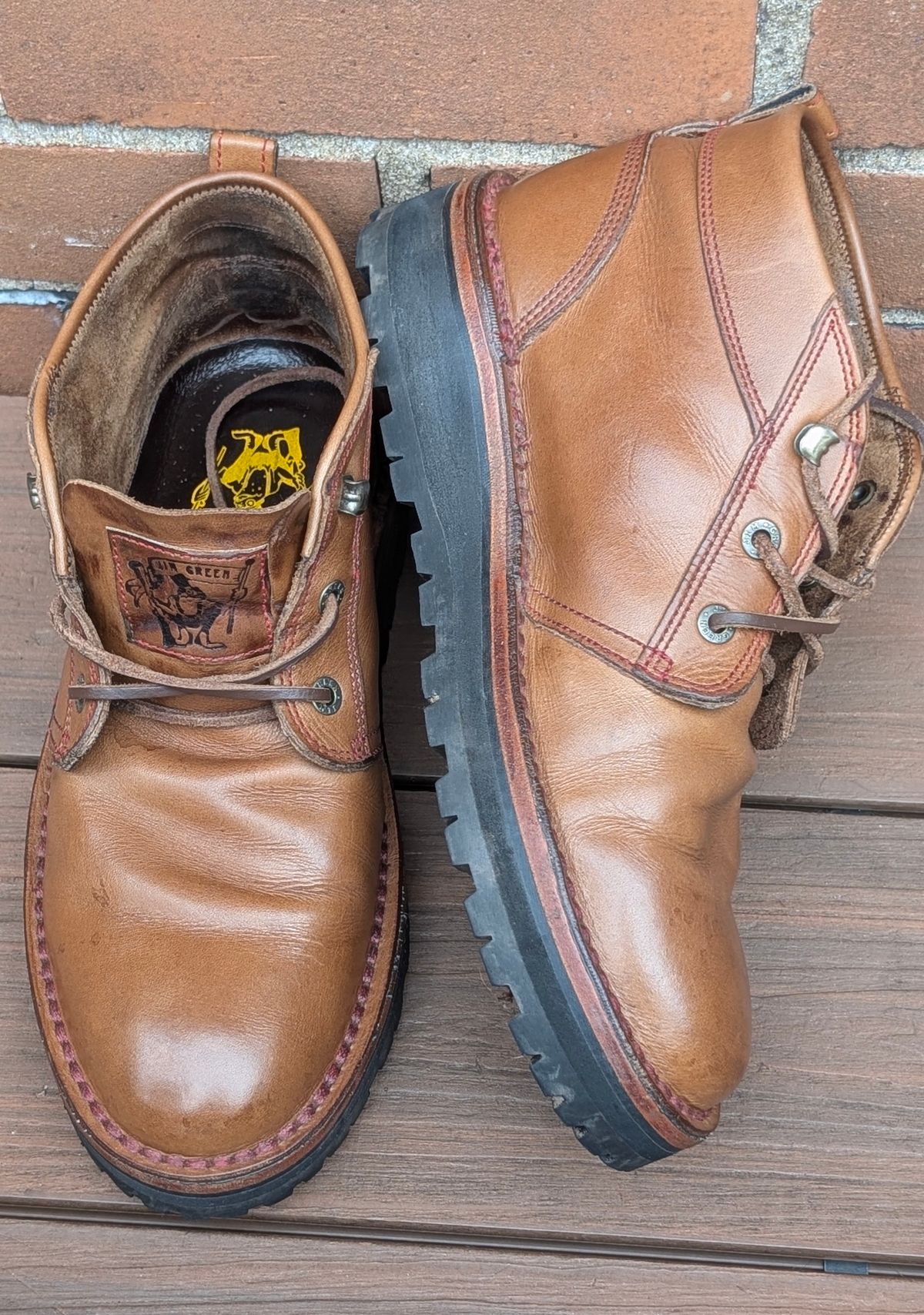 Photo by Yakkboot73 on July 21, 2025 of the Jim Green Turbo Vellie Custom in Natural Veg Tan.
