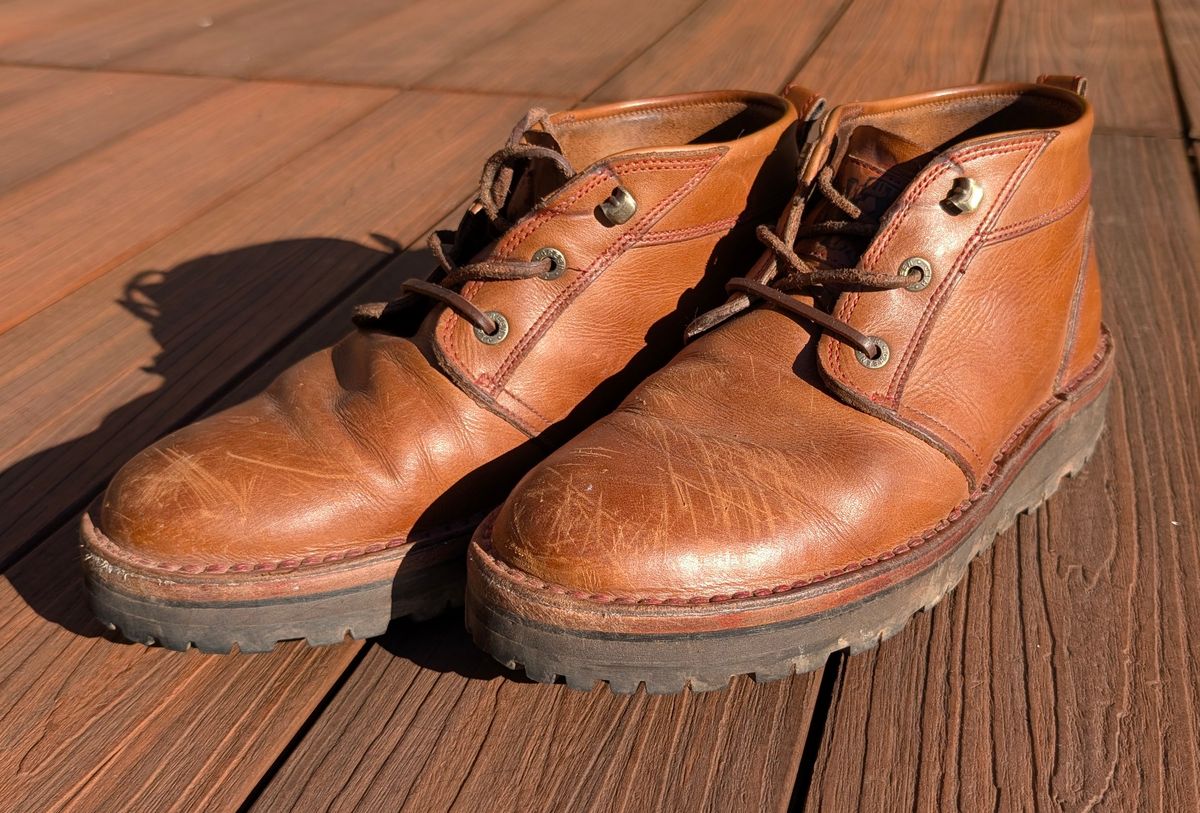 Photo by Yakkboot73 on September 21, 2025 of the Jim Green Turbo Vellie Custom in Natural Veg Tan.