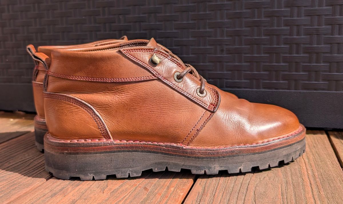 Photo by Yakkboot73 on April 12, 2026 of the Jim Green Turbo Vellie Custom in Natural Veg Tan.