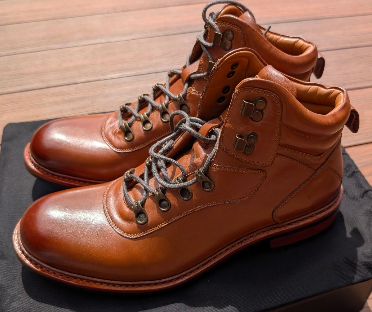Photo by Yakkboot73 on June 27, 2025 of the Blkbrd Shoemaker Bulwark Trek Boot in Cognac.