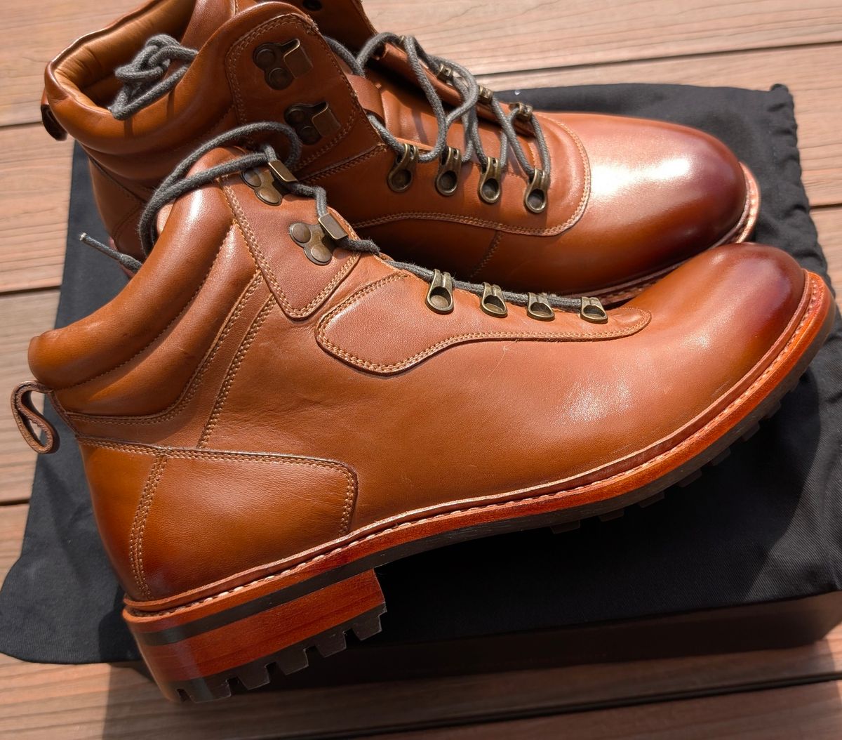 Photo by Yakkboot73 on June 27, 2025 of the Blkbrd Shoemaker Bulwark Trek Boot in Cognac.