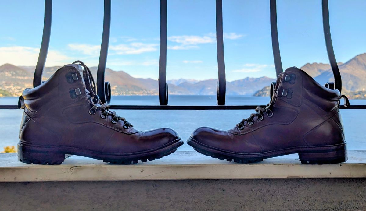 Photo by Yakkboot73 on October 28, 2025 of the Blkbrd Shoemaker Bulwark Trek Boot in Cognac.