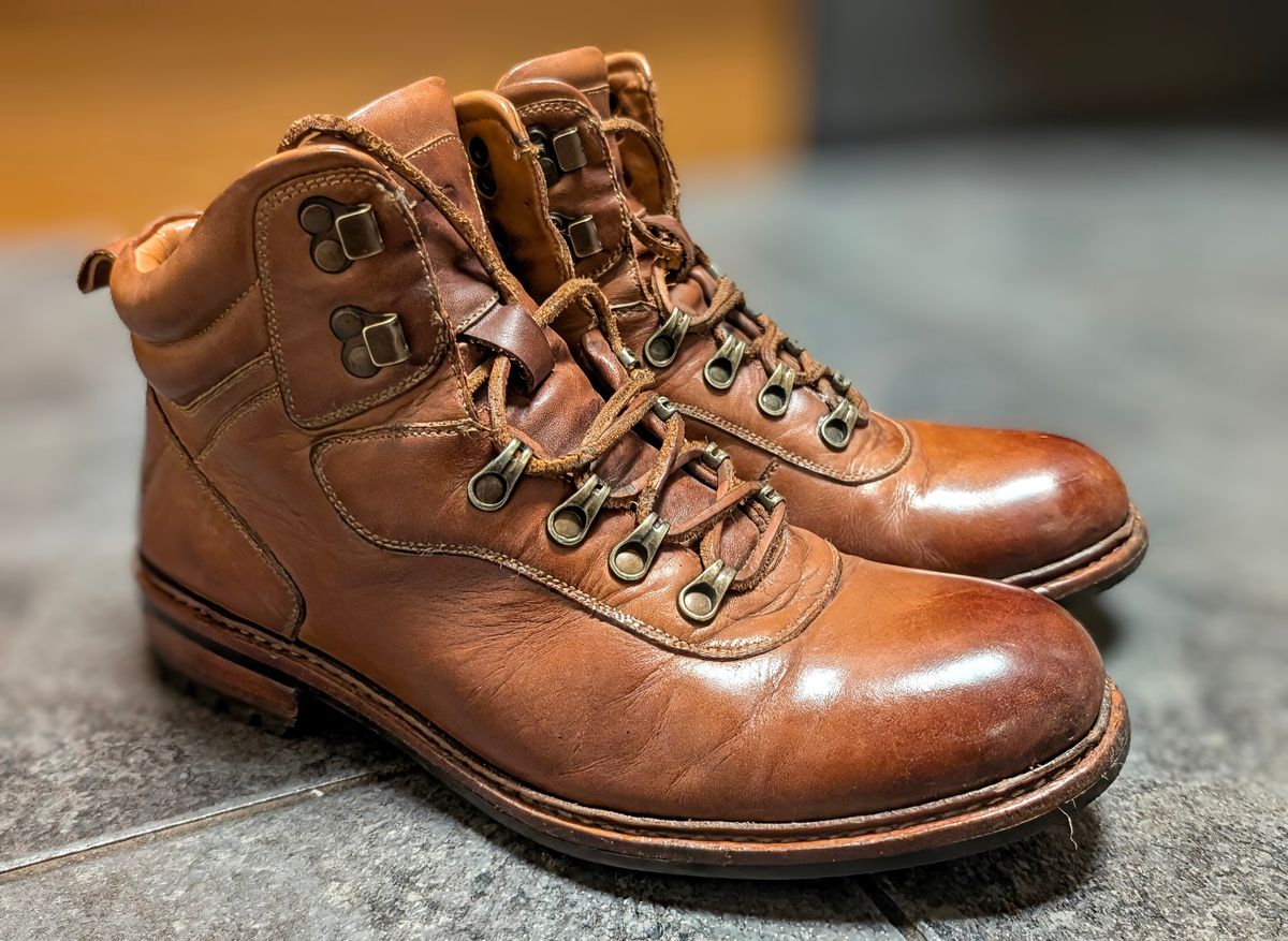 Photo by Yakkboot73 on January 13, 2026 of the Blkbrd Shoemaker Bulwark Trek Boot in Cognac.