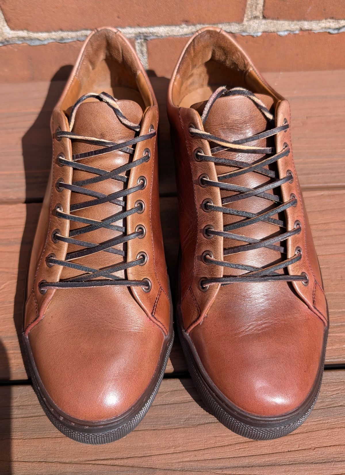Photo by Yakkboot73 on April 13, 2025 of the Thursday Premier Low Top in Horween Natural Chromexcel.