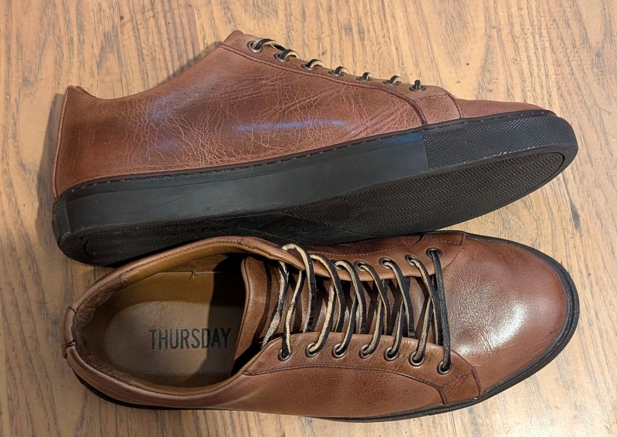 Photo by Yakkboot73 on June 5, 2025 of the Thursday Premier Low Top in Horween Natural Chromexcel.