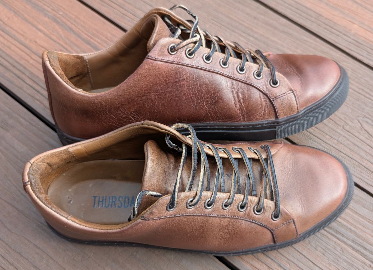 Photo by Yakkboot73 on June 15, 2025 of the Thursday Premier Low Top in Horween Natural Chromexcel.