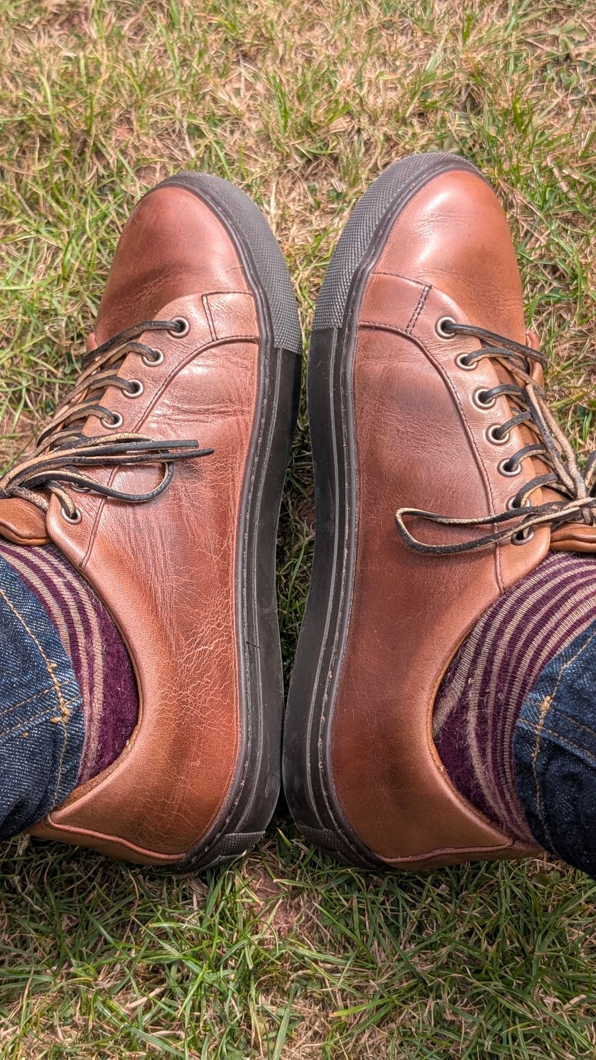 Photo by Yakkboot73 on July 19, 2025 of the Thursday Premier Low Top in Horween Natural Chromexcel.
