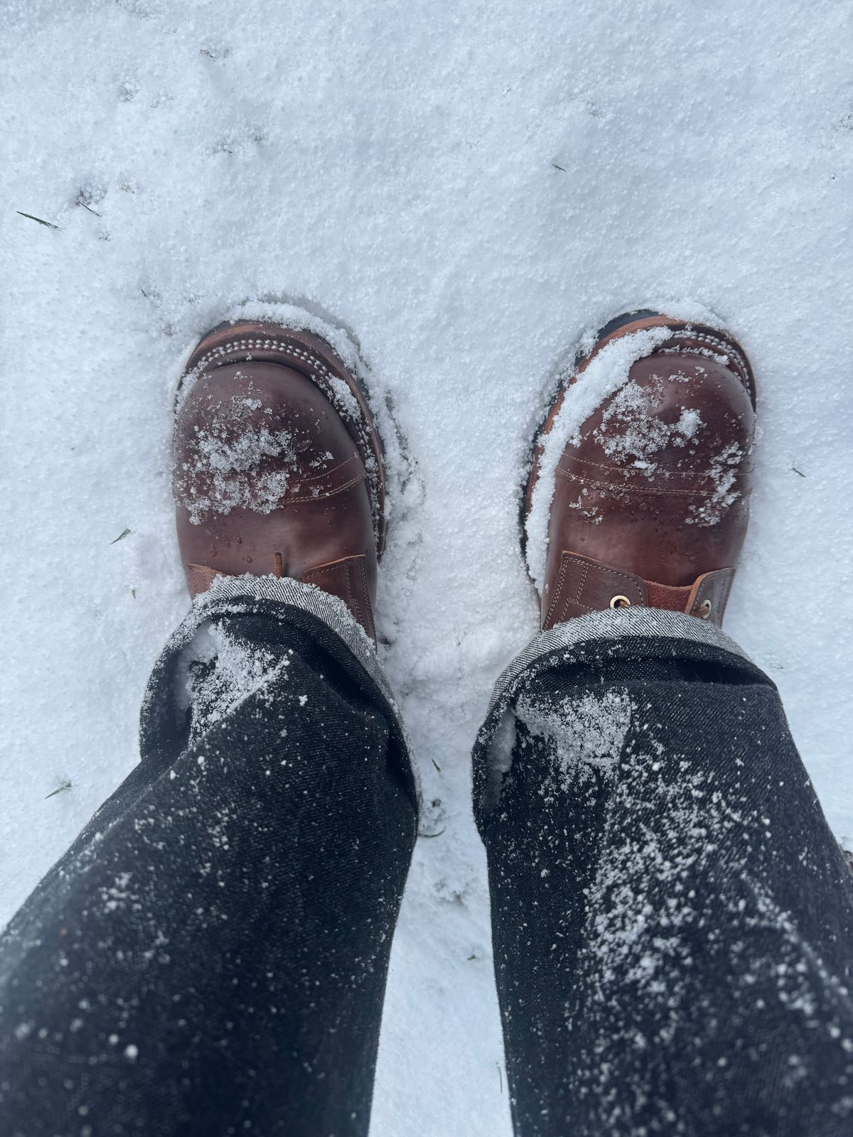 Photo by stevenh969 on December 14, 2025 of the Prof Barnets Bulky Cap Toe Boots in Maryam Brown Horsebutt.