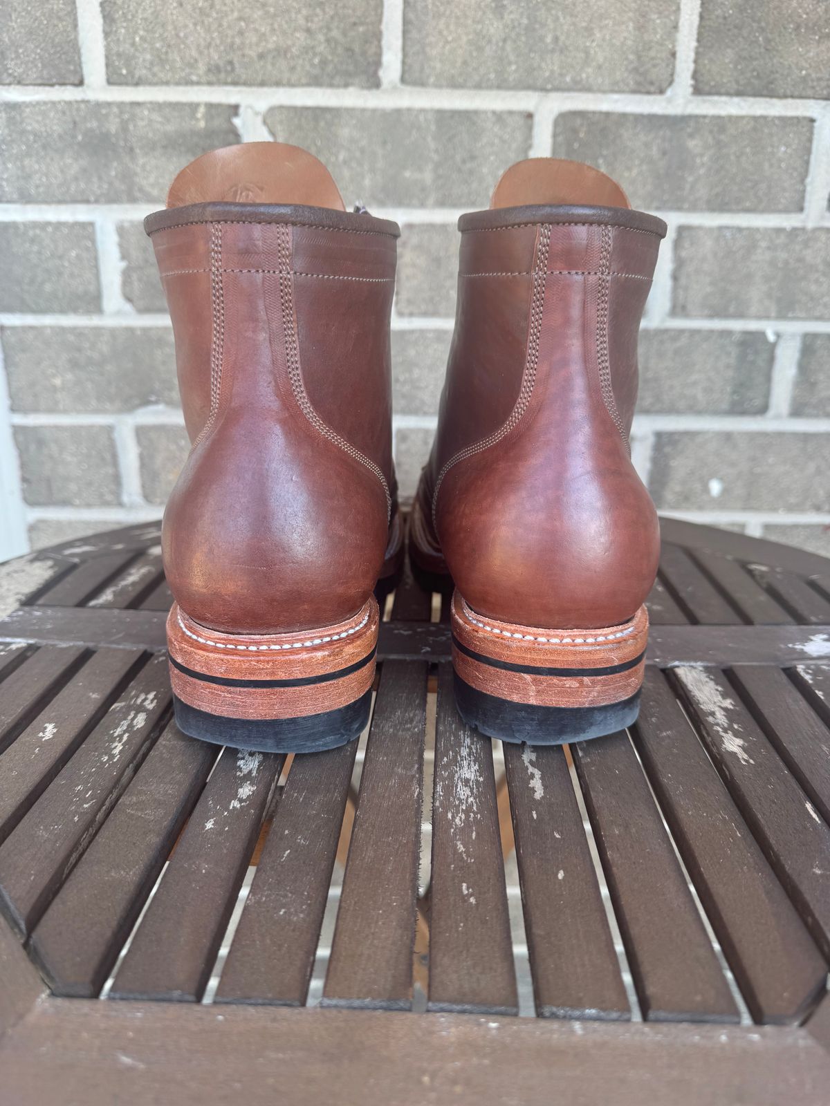 Photo by stevenh969 on March 1, 2026 of the Prof Barnets Bulky Cap Toe Boots in Maryam Brown Horsebutt.