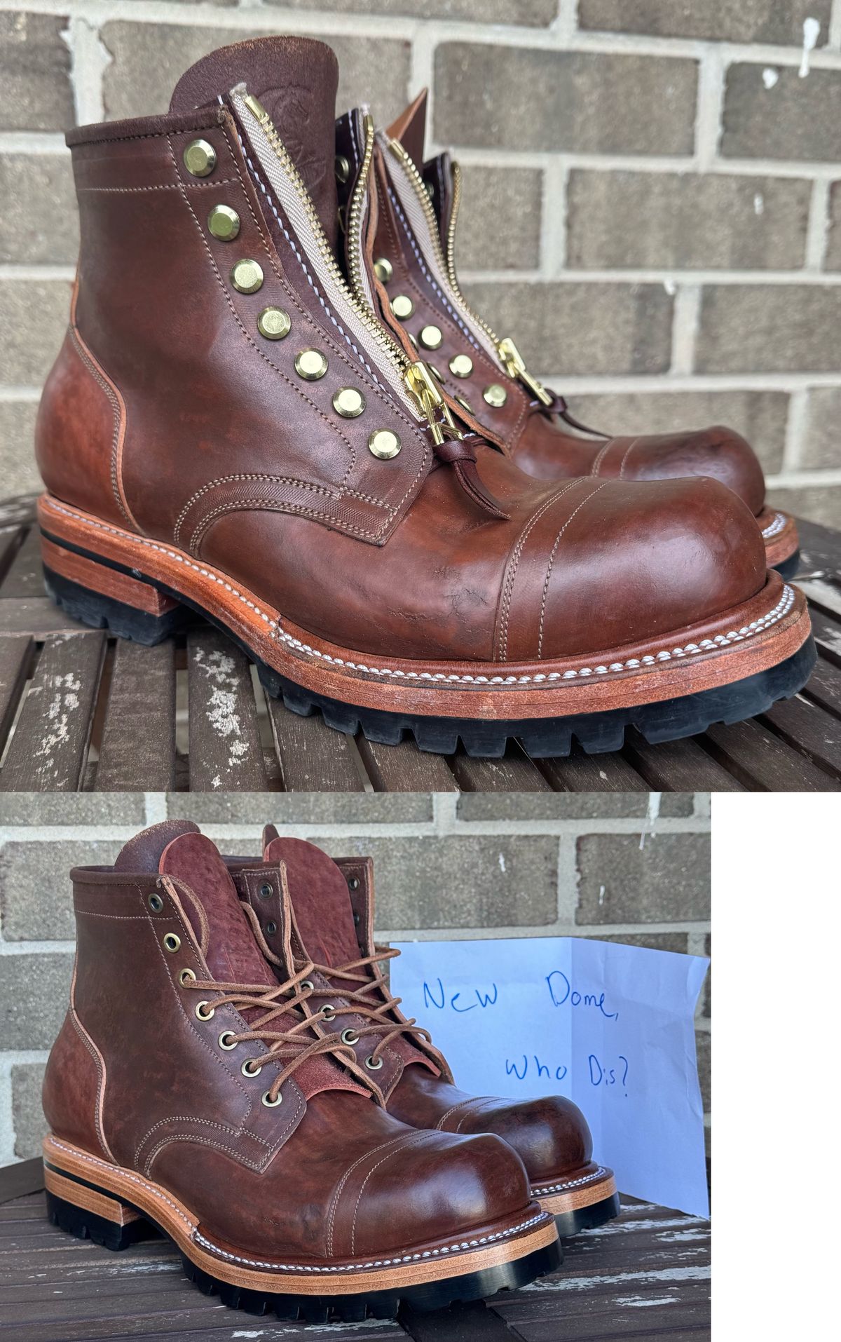 Photo by stevenh969 on April 3, 2026 of the Prof Barnets Bulky Cap Toe Boots in Maryam Brown Horsebutt.