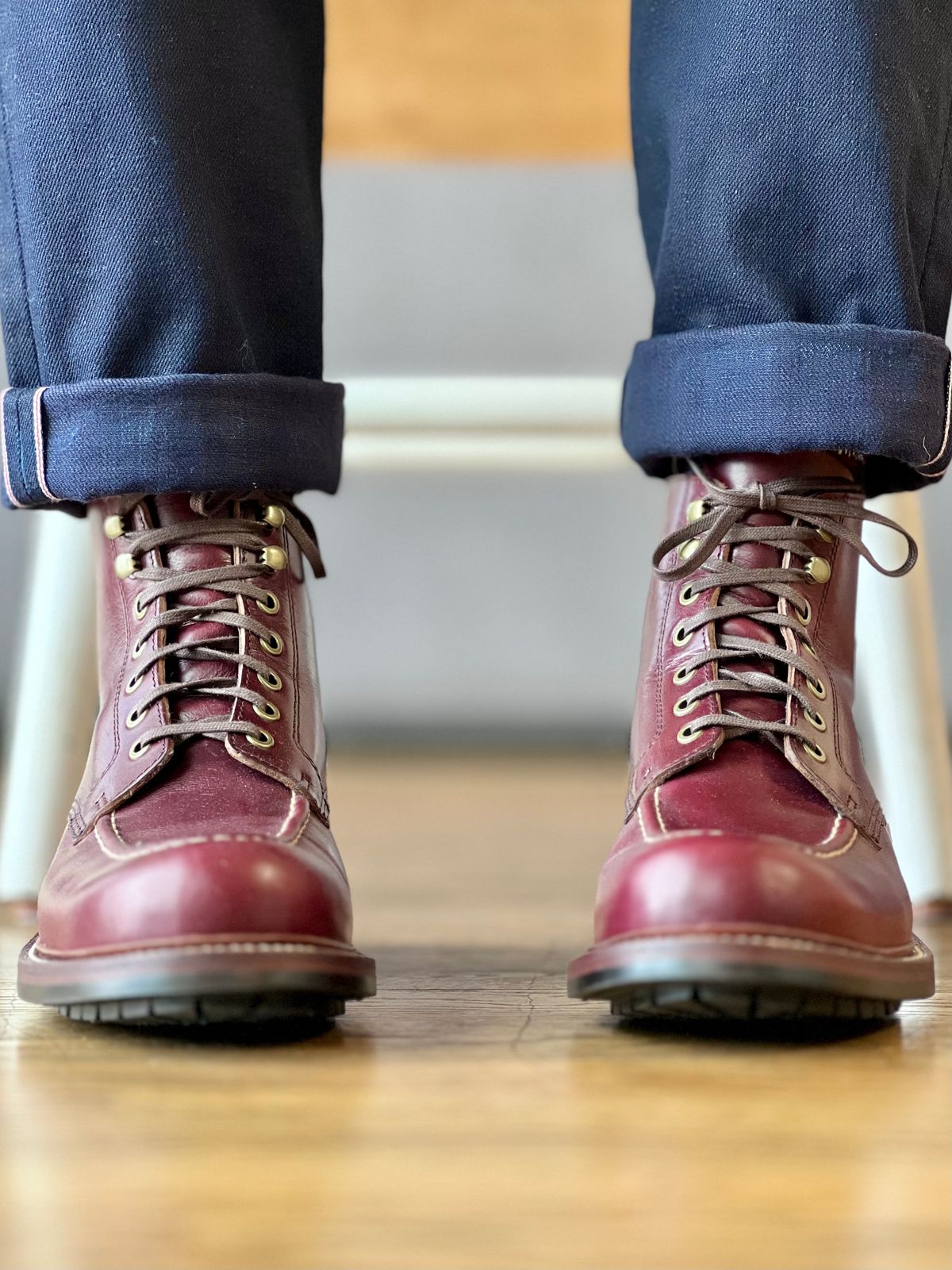 Photo by patinatimes on August 8, 2023 of the Grant Stone Brass Boot in Horween Color 8 Chromexcel.