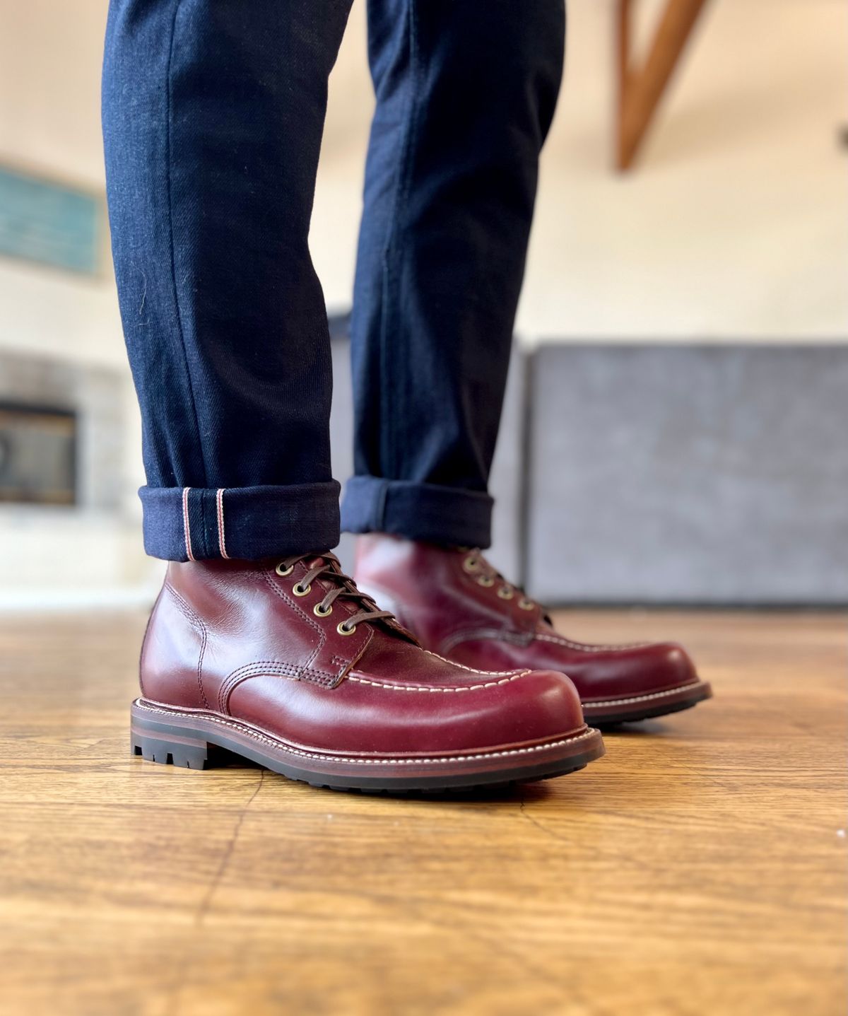 Photo by patinatimes on August 8, 2023 of the Grant Stone Brass Boot in Horween Color 8 Chromexcel.