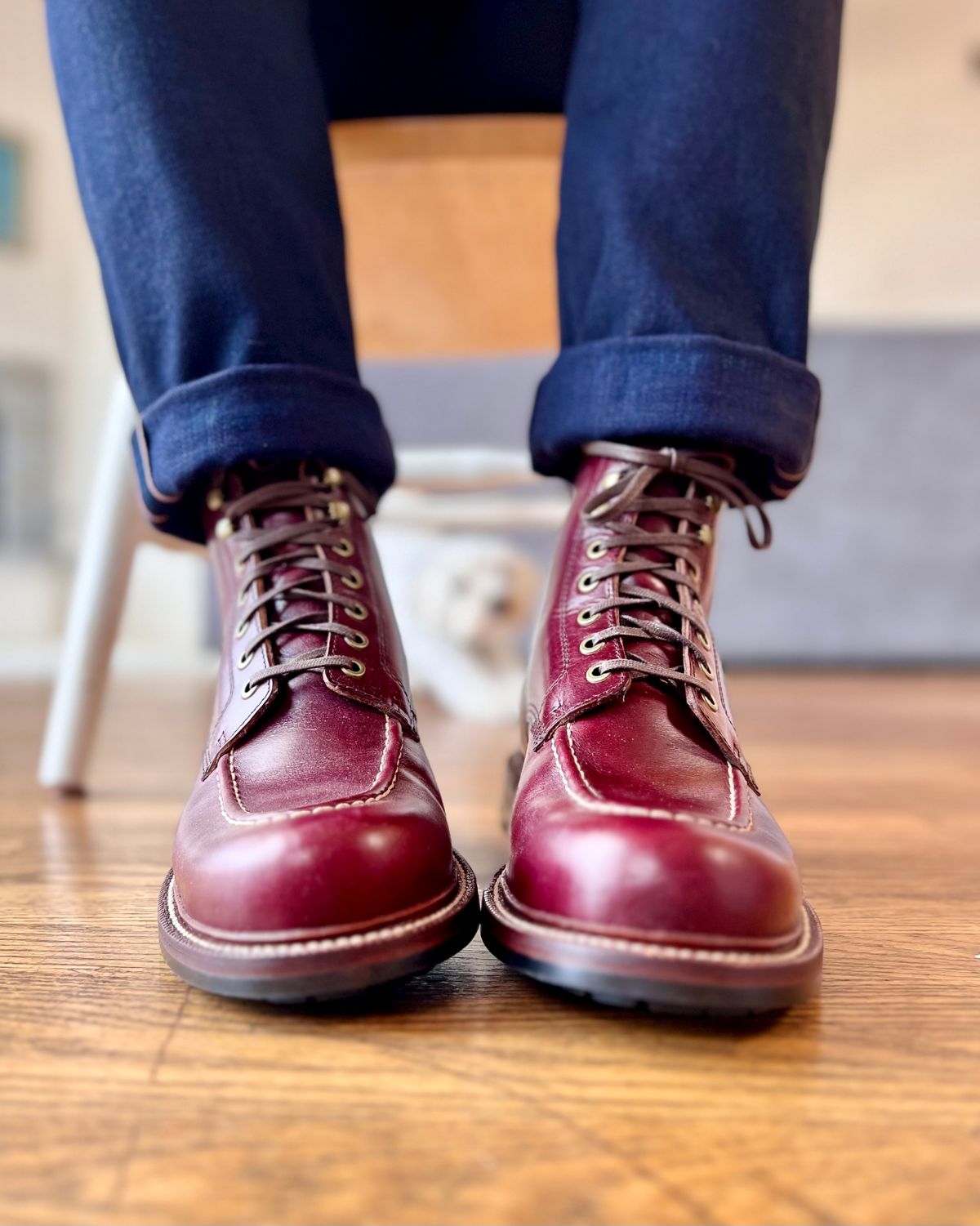 Photo by patinatimes on August 8, 2023 of the Grant Stone Brass Boot in Horween Color 8 Chromexcel.