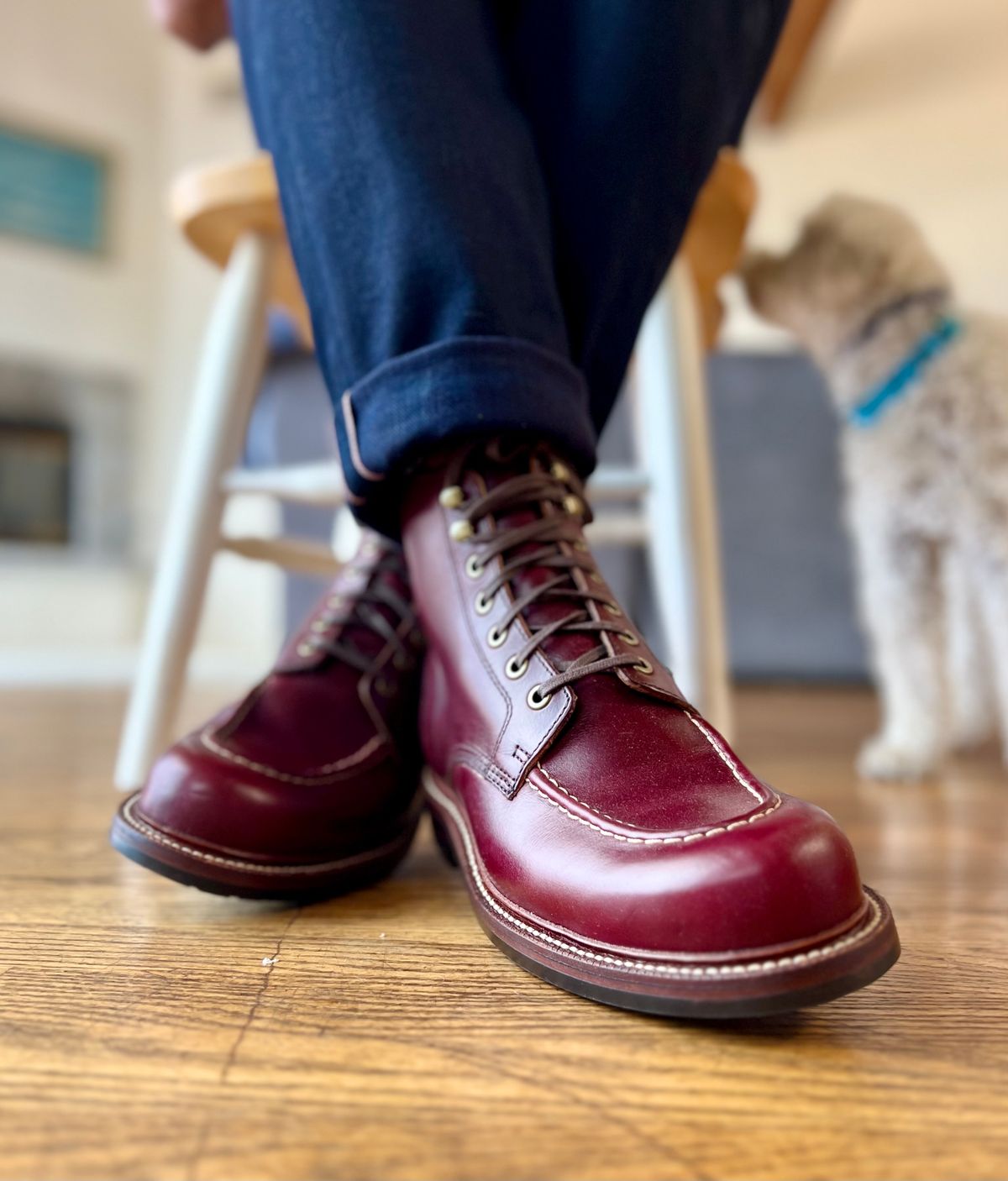 Photo by patinatimes on August 8, 2023 of the Grant Stone Brass Boot in Horween Color 8 Chromexcel.