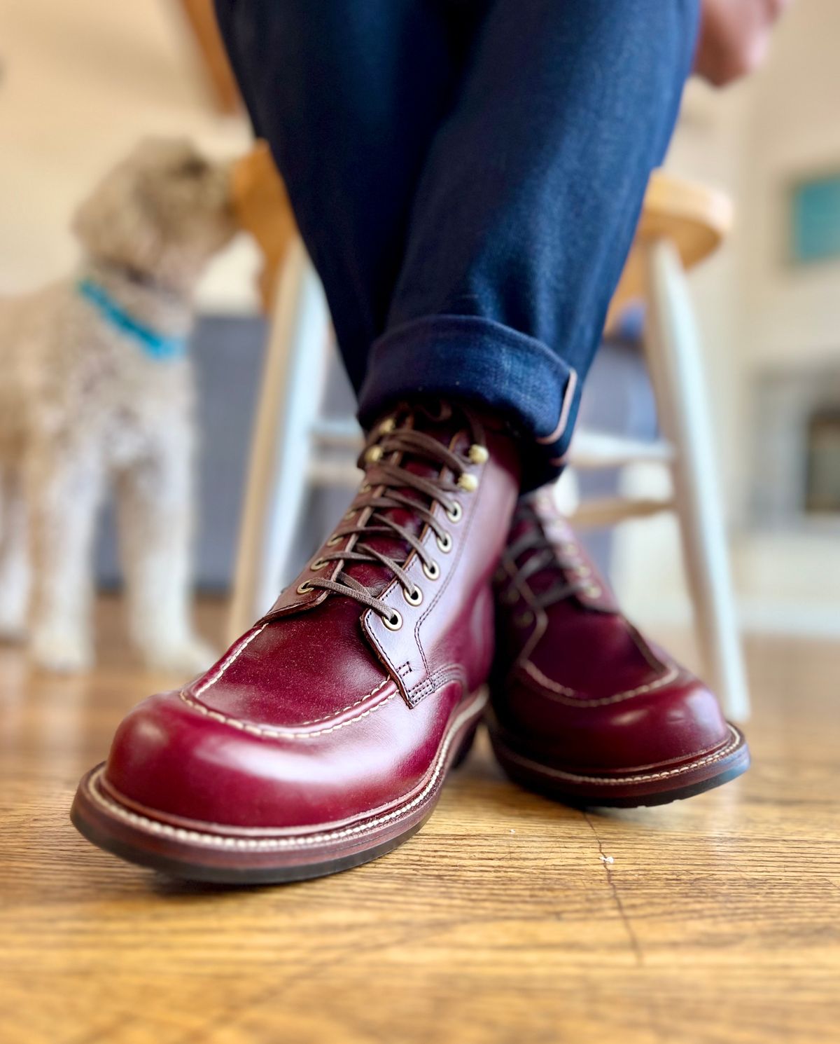 Photo by patinatimes on August 8, 2023 of the Grant Stone Brass Boot in Horween Color 8 Chromexcel.