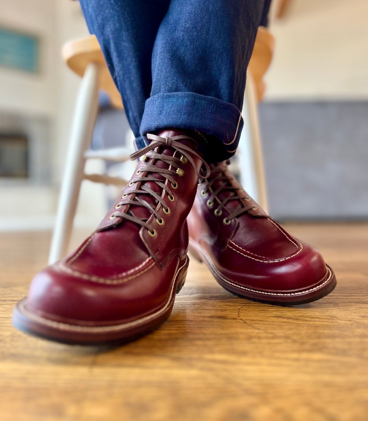 Photo by patinatimes on August 8, 2023 of the Grant Stone Brass Boot in Horween Color 8 Chromexcel.