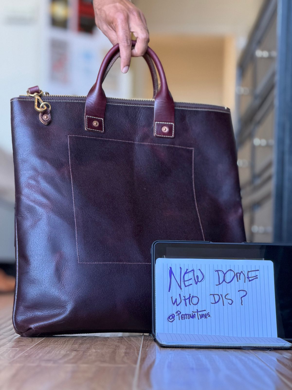 Photo by patinatimes on October 1, 2025 of the Coronado Leather No. 160 Primo Tote in Horween Horsehide Color 8 Waxed Flesh.