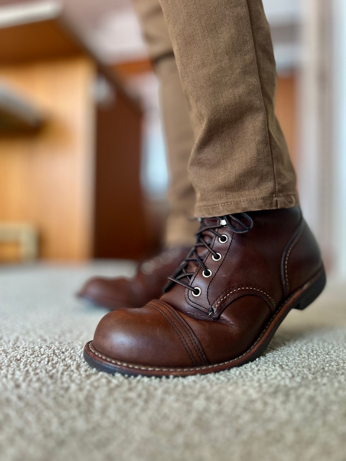 Photo by patinatimes on March 1, 2023 of the Red Wing Iron Ranger in S.B. Foot Amber Harness.