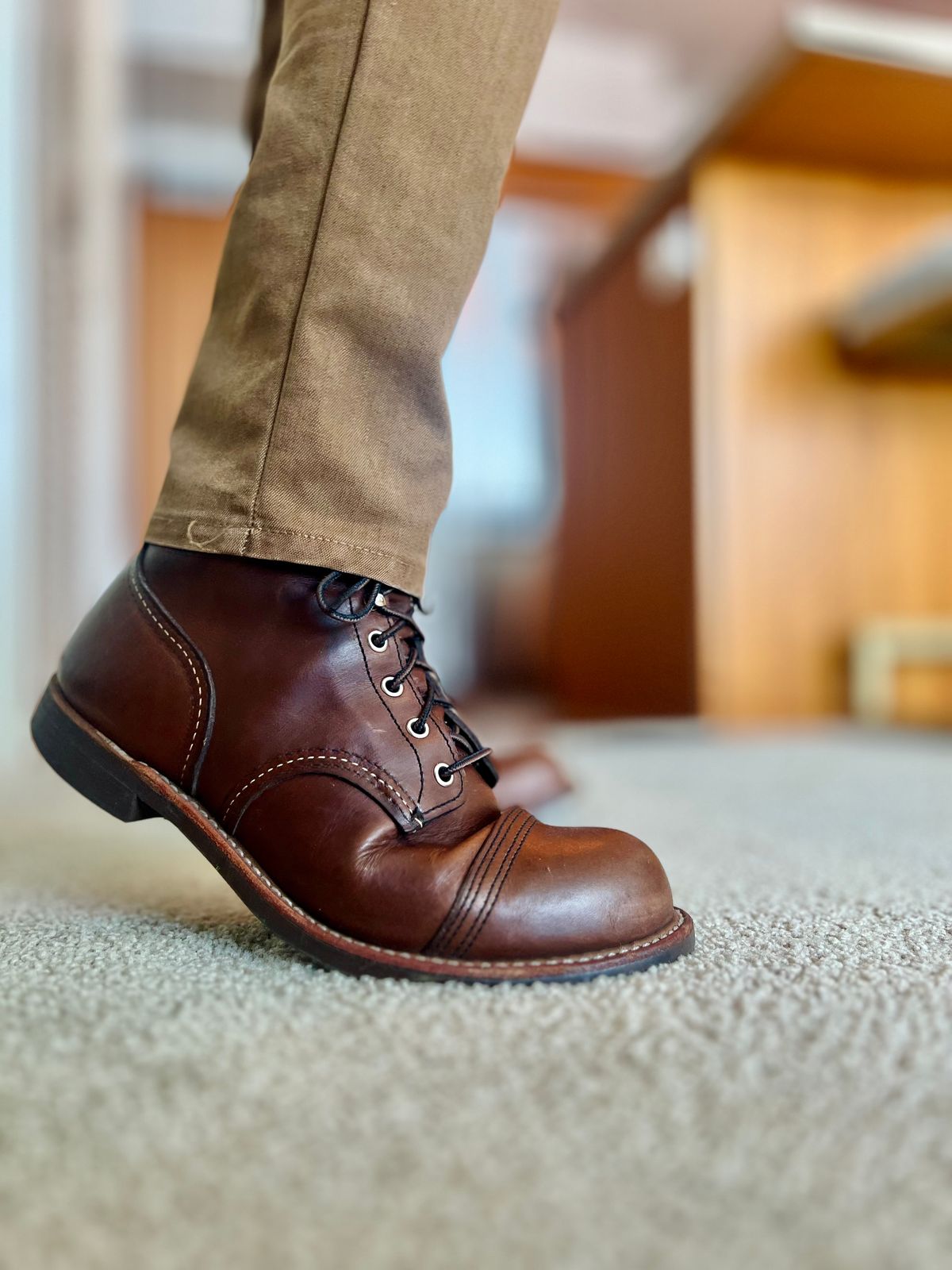 Photo by patinatimes on March 1, 2023 of the Red Wing Iron Ranger in S.B. Foot Amber Harness.