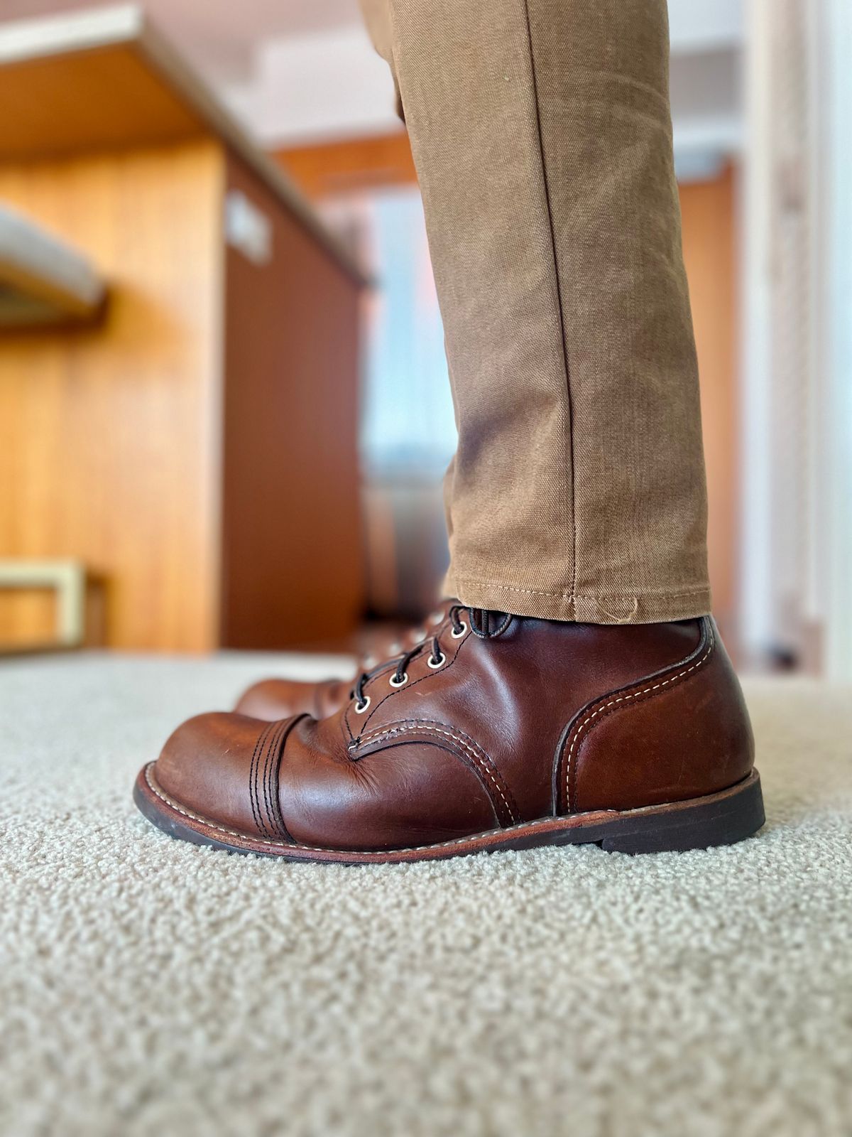 Photo by patinatimes on March 1, 2023 of the Red Wing Iron Ranger in S.B. Foot Amber Harness.
