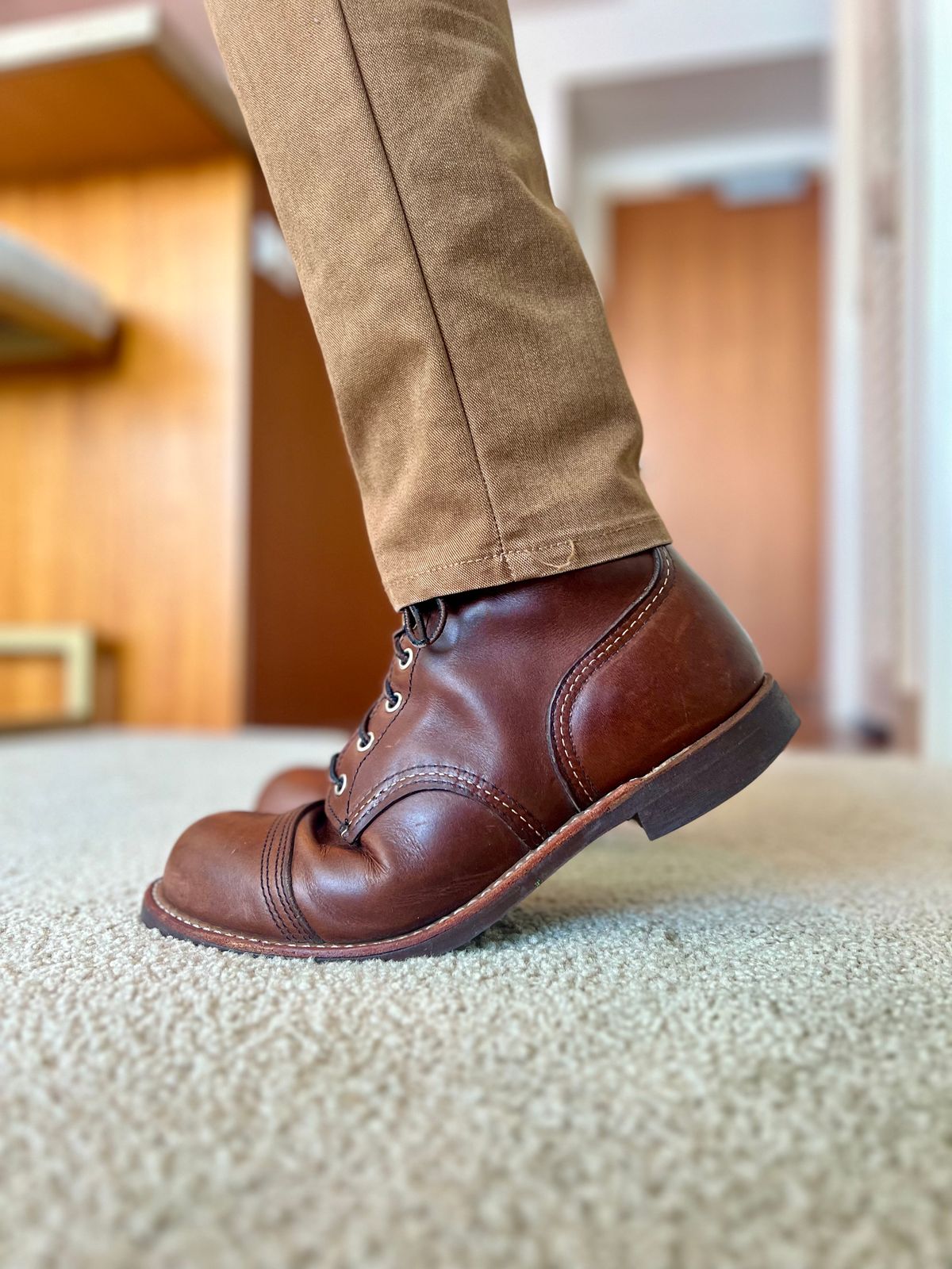 Photo by patinatimes on March 1, 2023 of the Red Wing Iron Ranger in S.B. Foot Amber Harness.