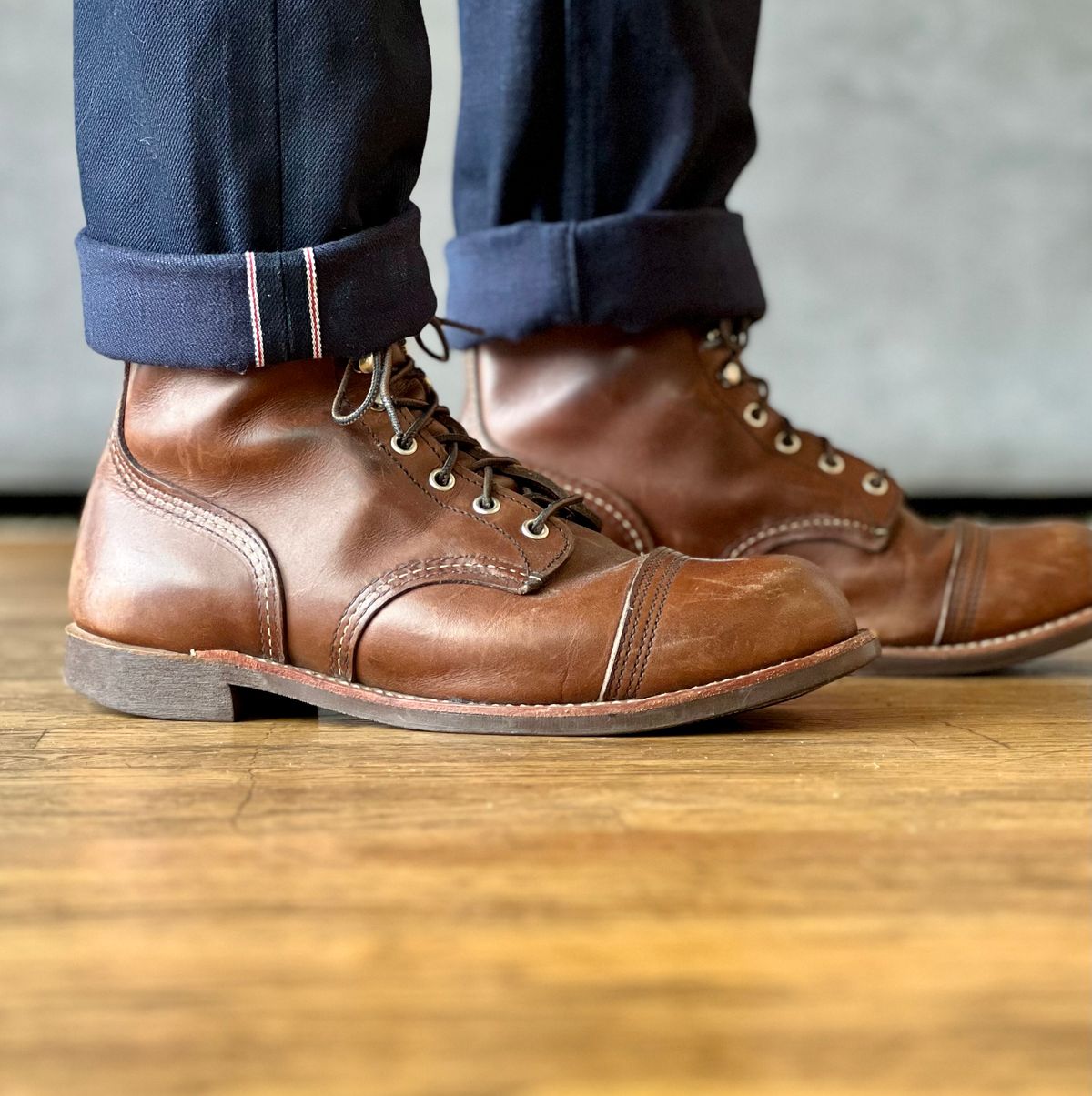 Photo by patinatimes on August 8, 2023 of the Red Wing Iron Ranger in S.B. Foot Amber Harness.