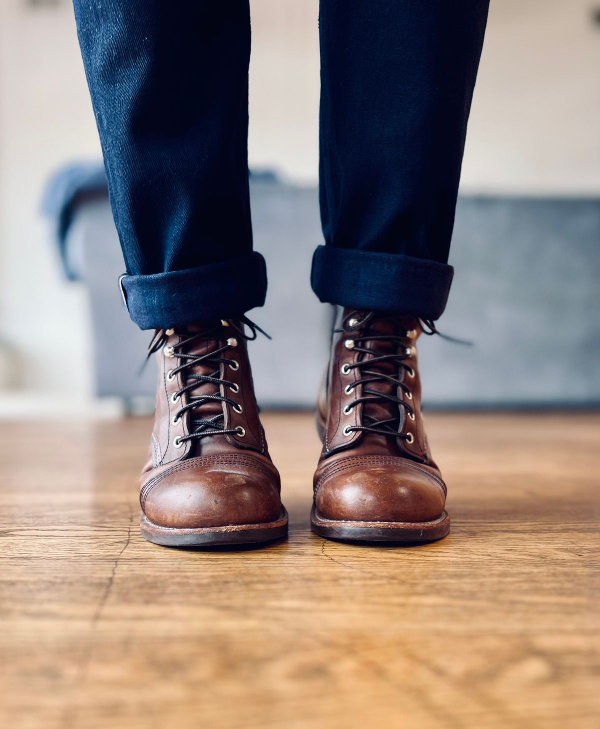 Photo by patinatimes on August 8, 2023 of the Red Wing Iron Ranger in S.B. Foot Amber Harness.