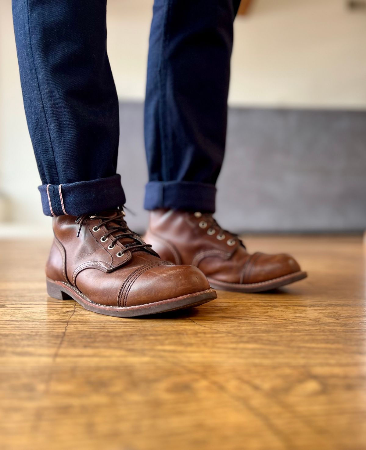 Photo by patinatimes on August 8, 2023 of the Red Wing Iron Ranger in S.B. Foot Amber Harness.