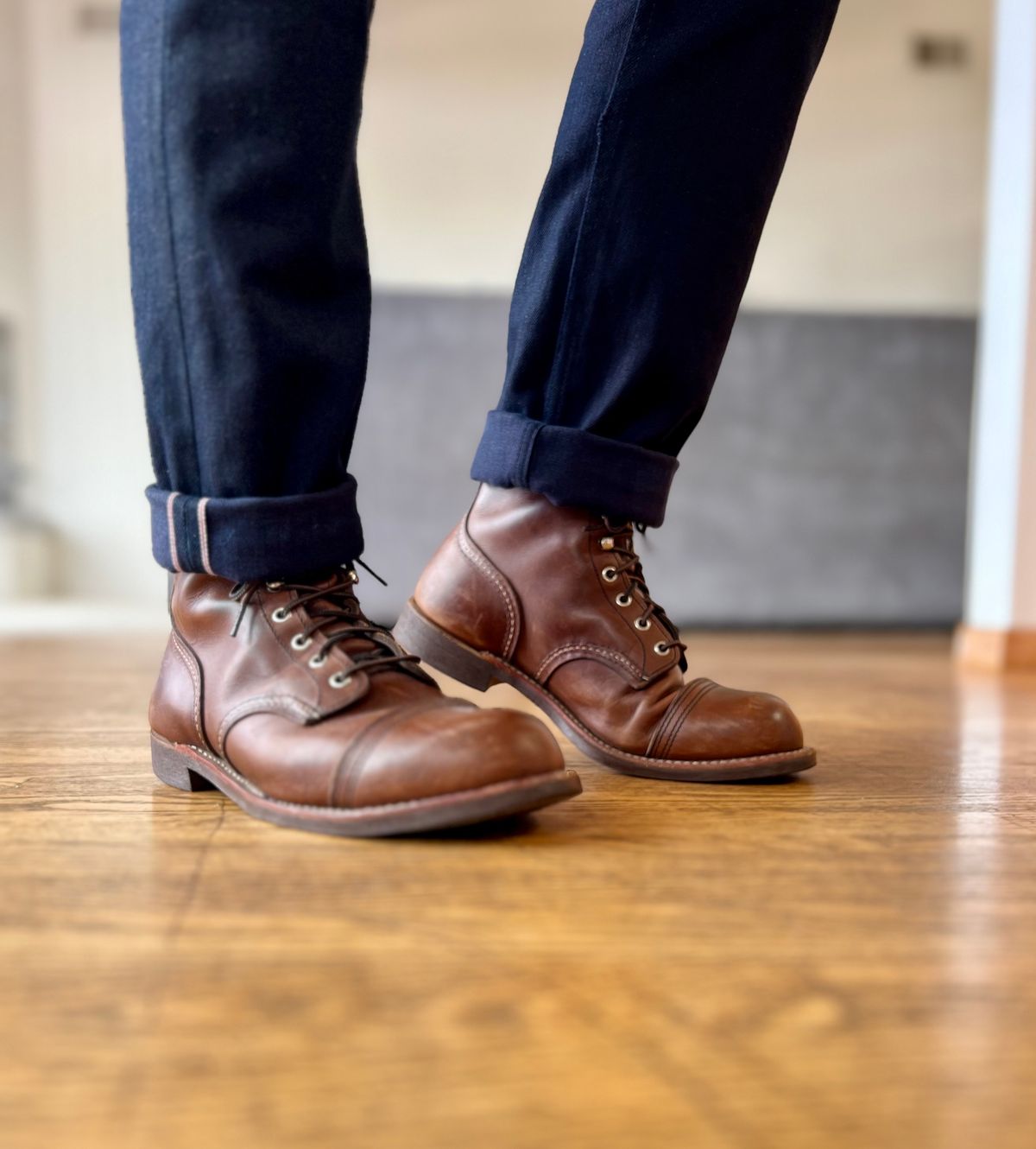 Photo by patinatimes on August 8, 2023 of the Red Wing Iron Ranger in S.B. Foot Amber Harness.