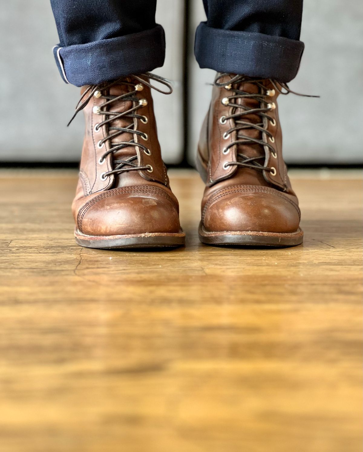 Photo by patinatimes on August 8, 2023 of the Red Wing Iron Ranger in S.B. Foot Amber Harness.