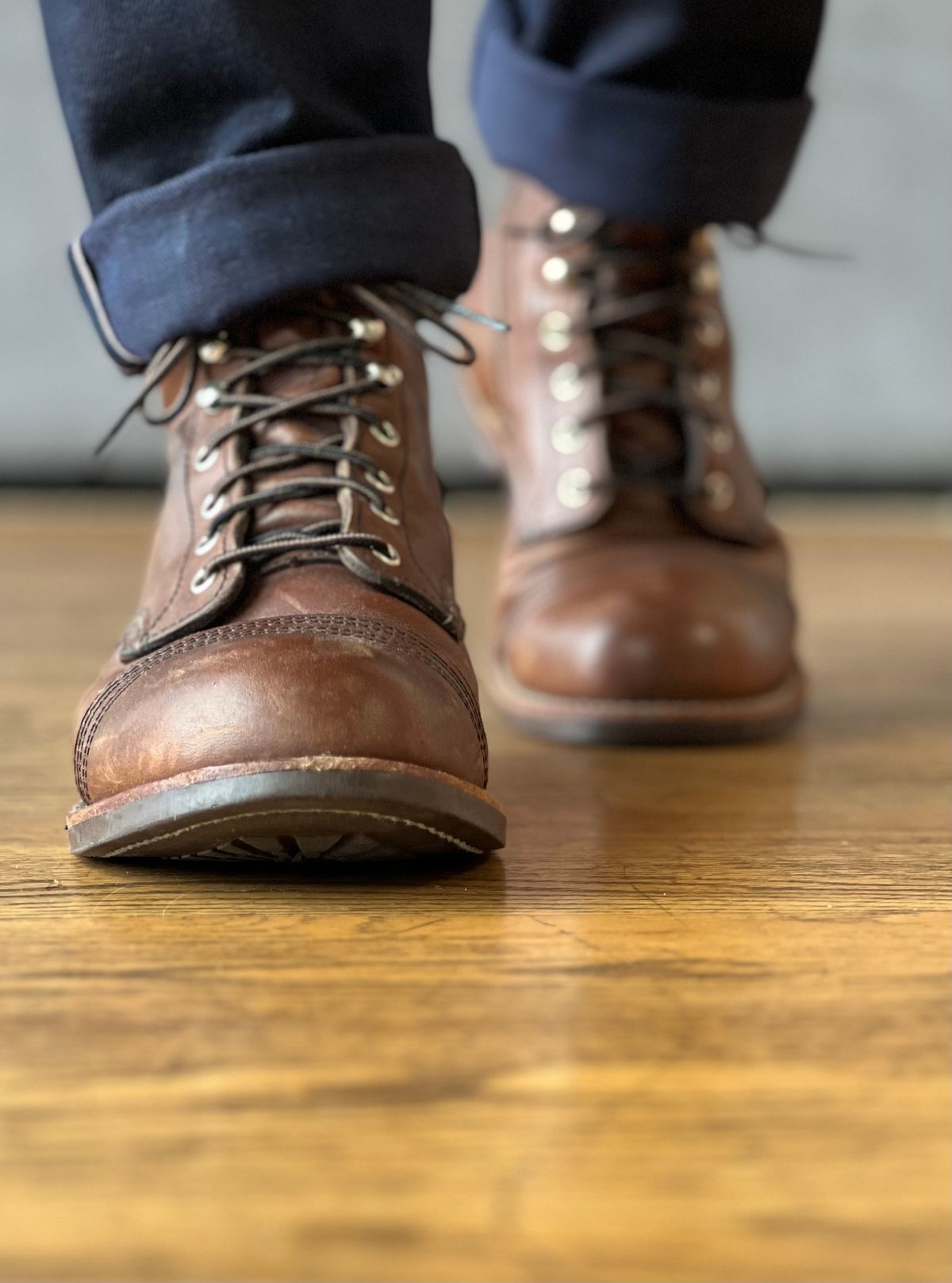 Photo by patinatimes on August 8, 2023 of the Red Wing Iron Ranger in S.B. Foot Amber Harness.