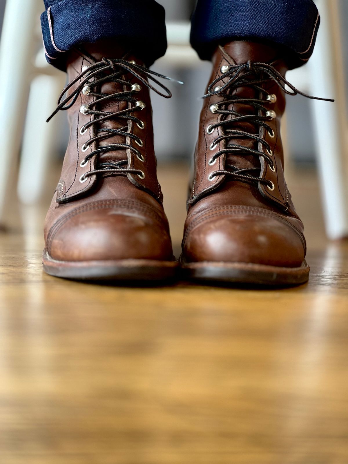 Photo by patinatimes on August 8, 2023 of the Red Wing Iron Ranger in S.B. Foot Amber Harness.