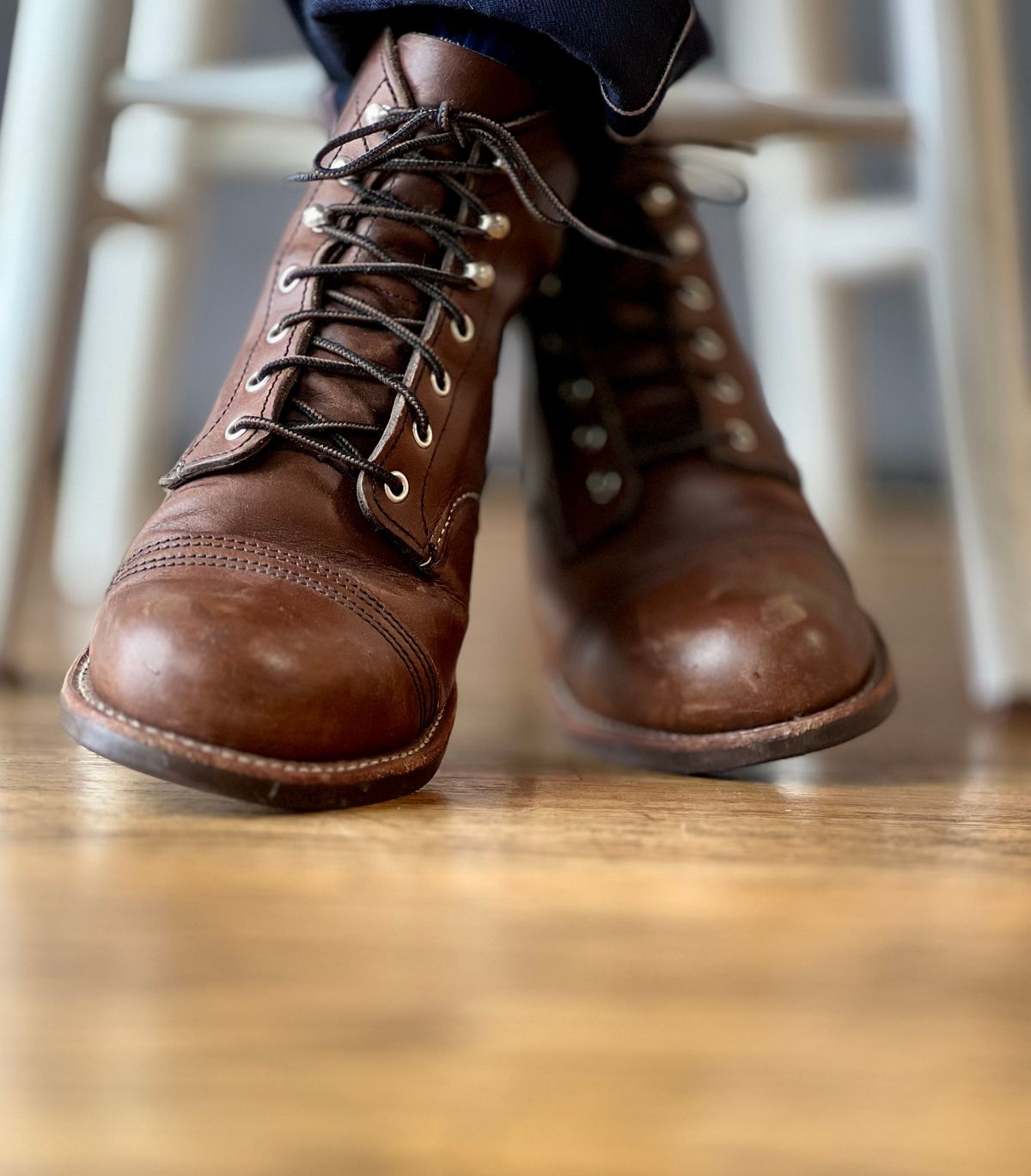 Photo by patinatimes on August 8, 2023 of the Red Wing Iron Ranger in S.B. Foot Amber Harness.