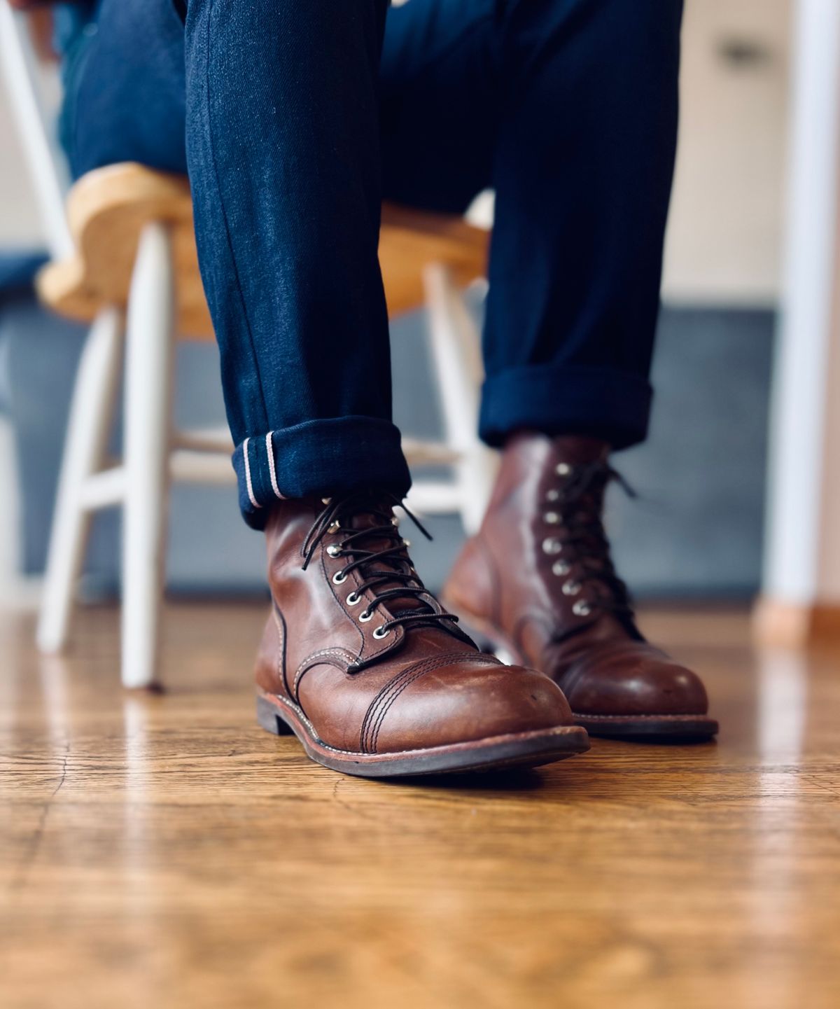 Photo by patinatimes on August 8, 2023 of the Red Wing Iron Ranger in S.B. Foot Amber Harness.