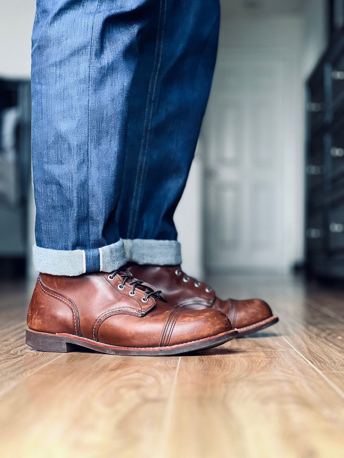 Photo by patinatimes on October 5, 2024 of the Red Wing Iron Ranger in S.B. Foot Amber Harness.