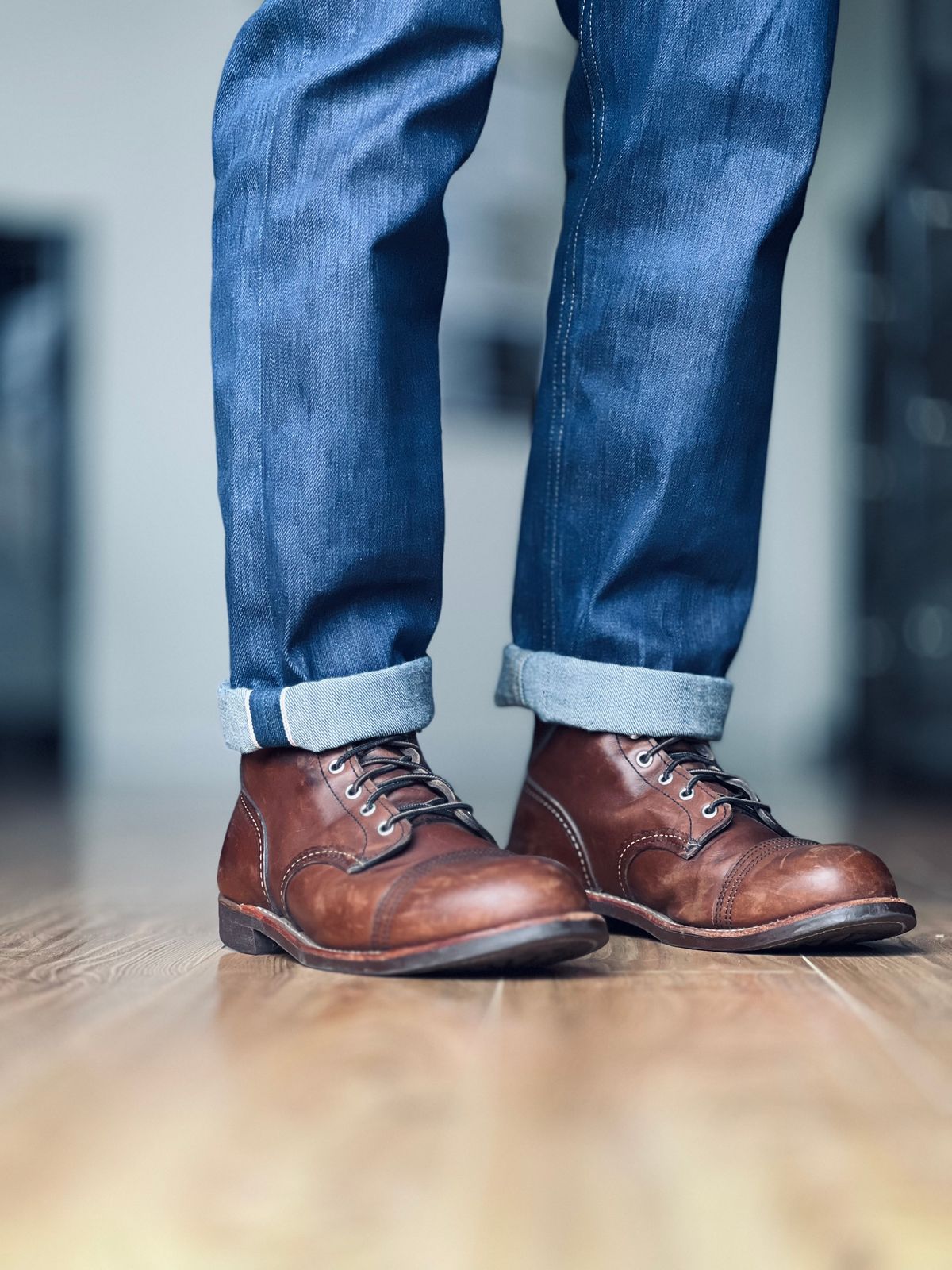 Photo by patinatimes on October 5, 2024 of the Red Wing Iron Ranger in S.B. Foot Amber Harness.