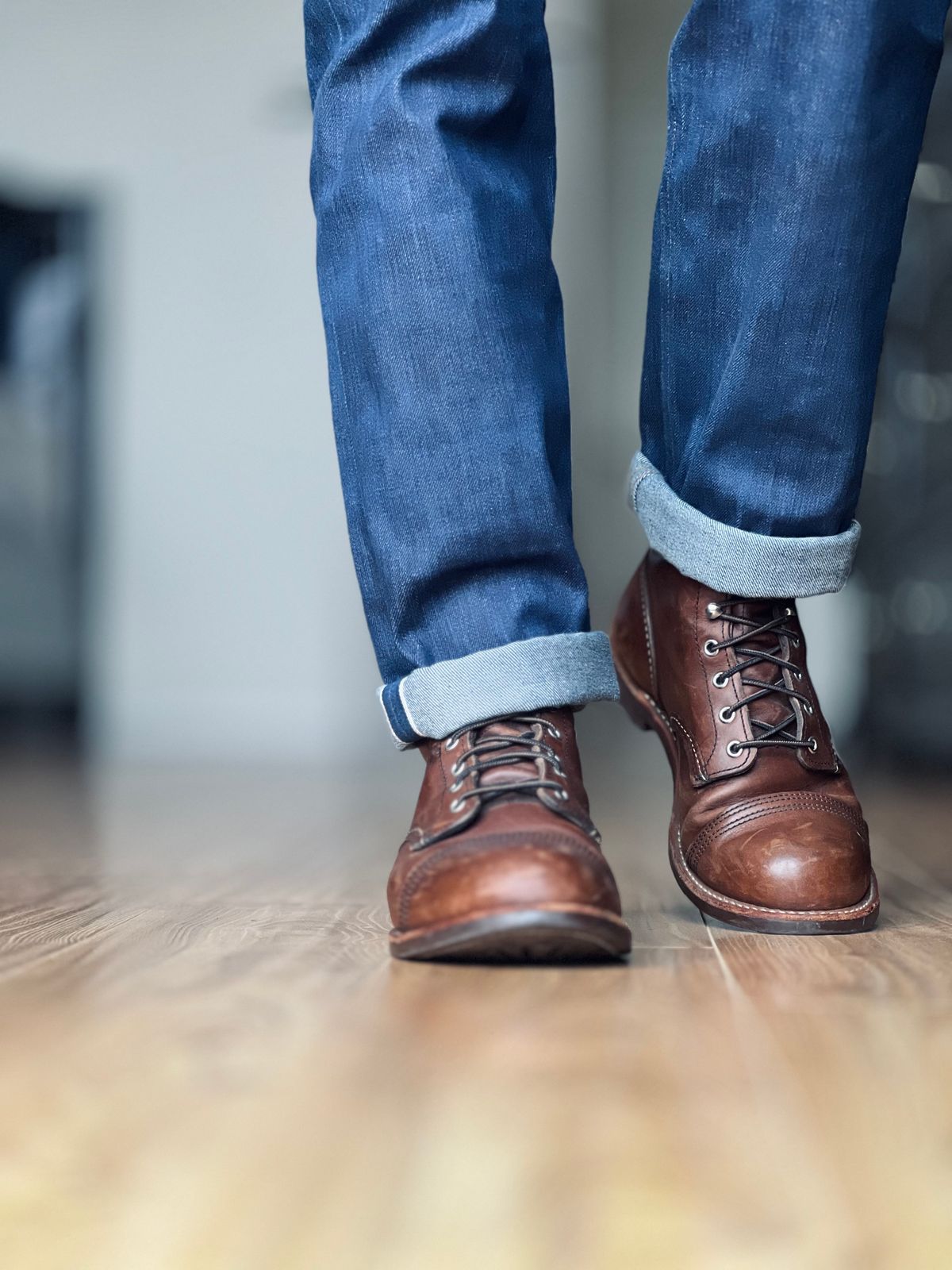 Photo by patinatimes on October 5, 2024 of the Red Wing Iron Ranger in S.B. Foot Amber Harness.