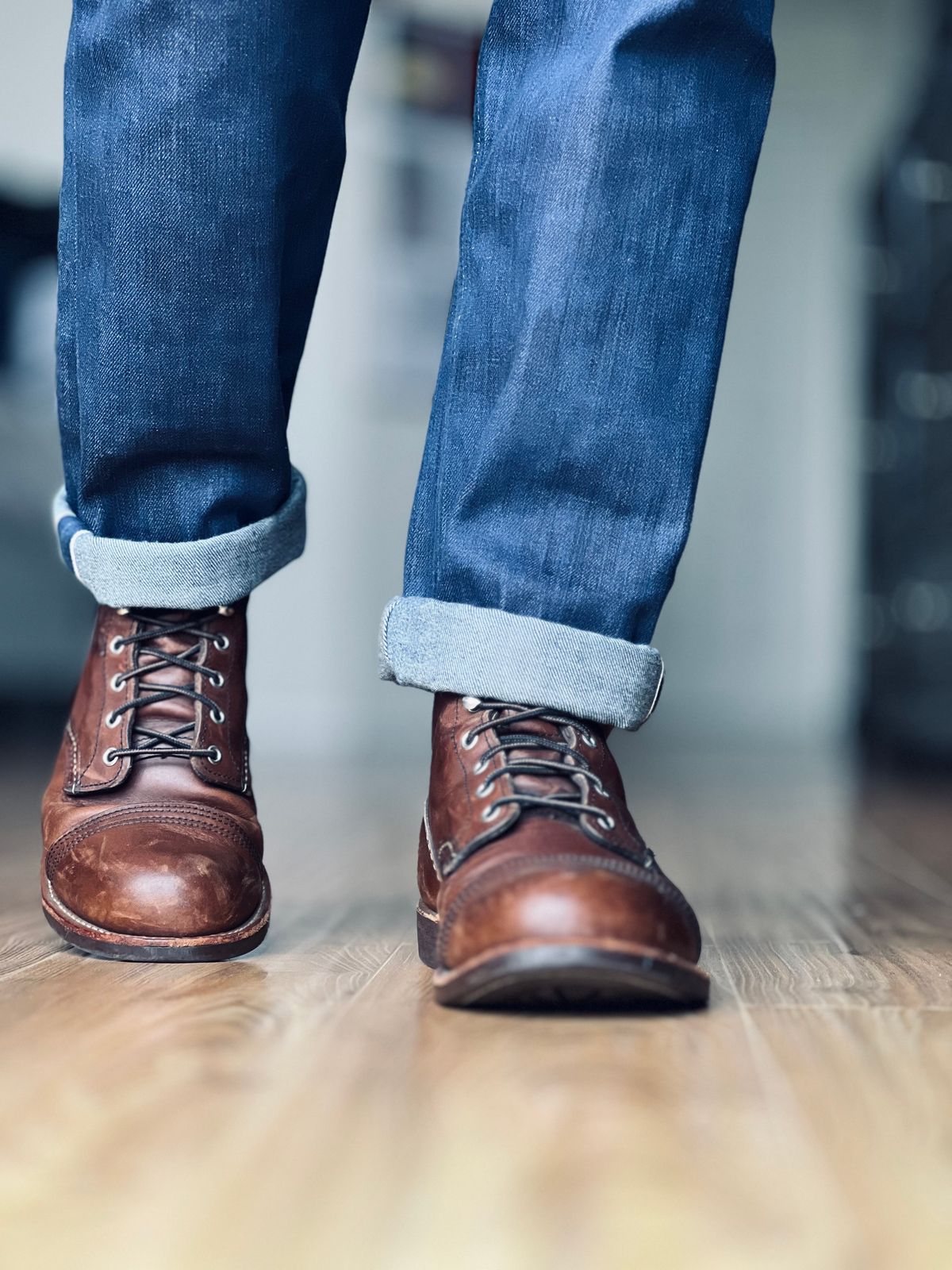 Photo by patinatimes on October 5, 2024 of the Red Wing Iron Ranger in S.B. Foot Amber Harness.