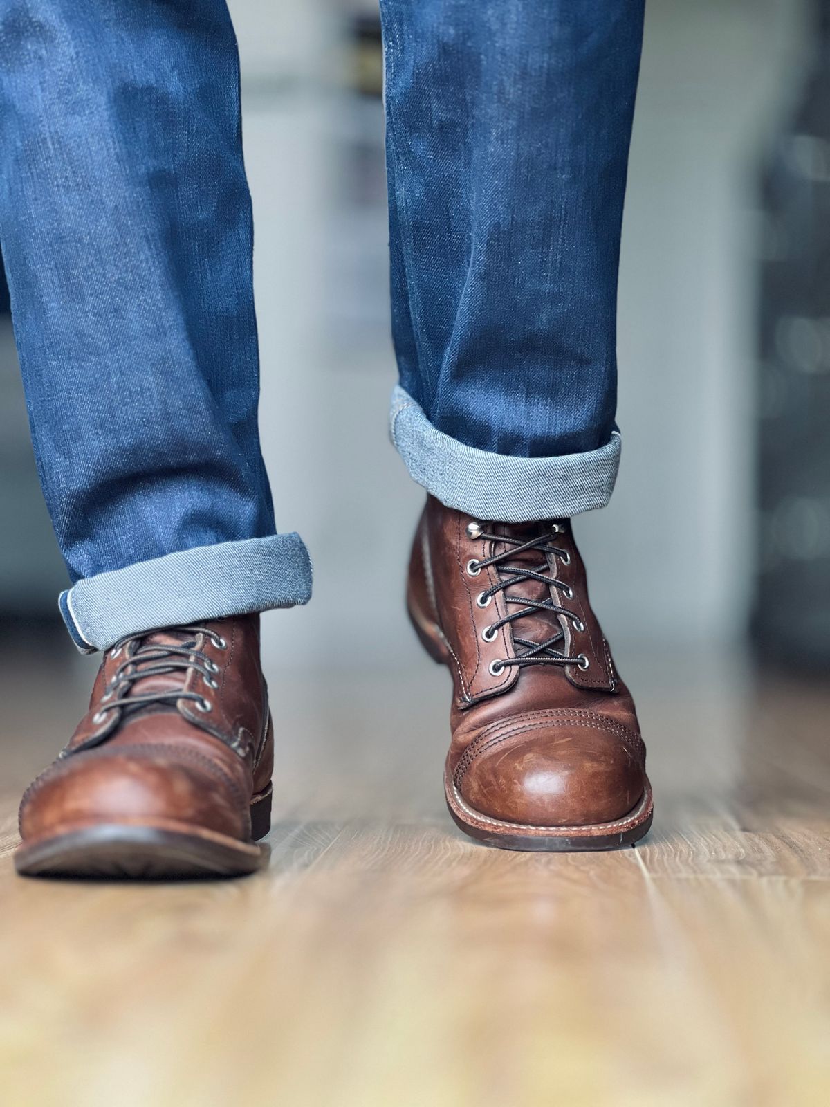 Photo by patinatimes on October 5, 2024 of the Red Wing Iron Ranger in S.B. Foot Amber Harness.