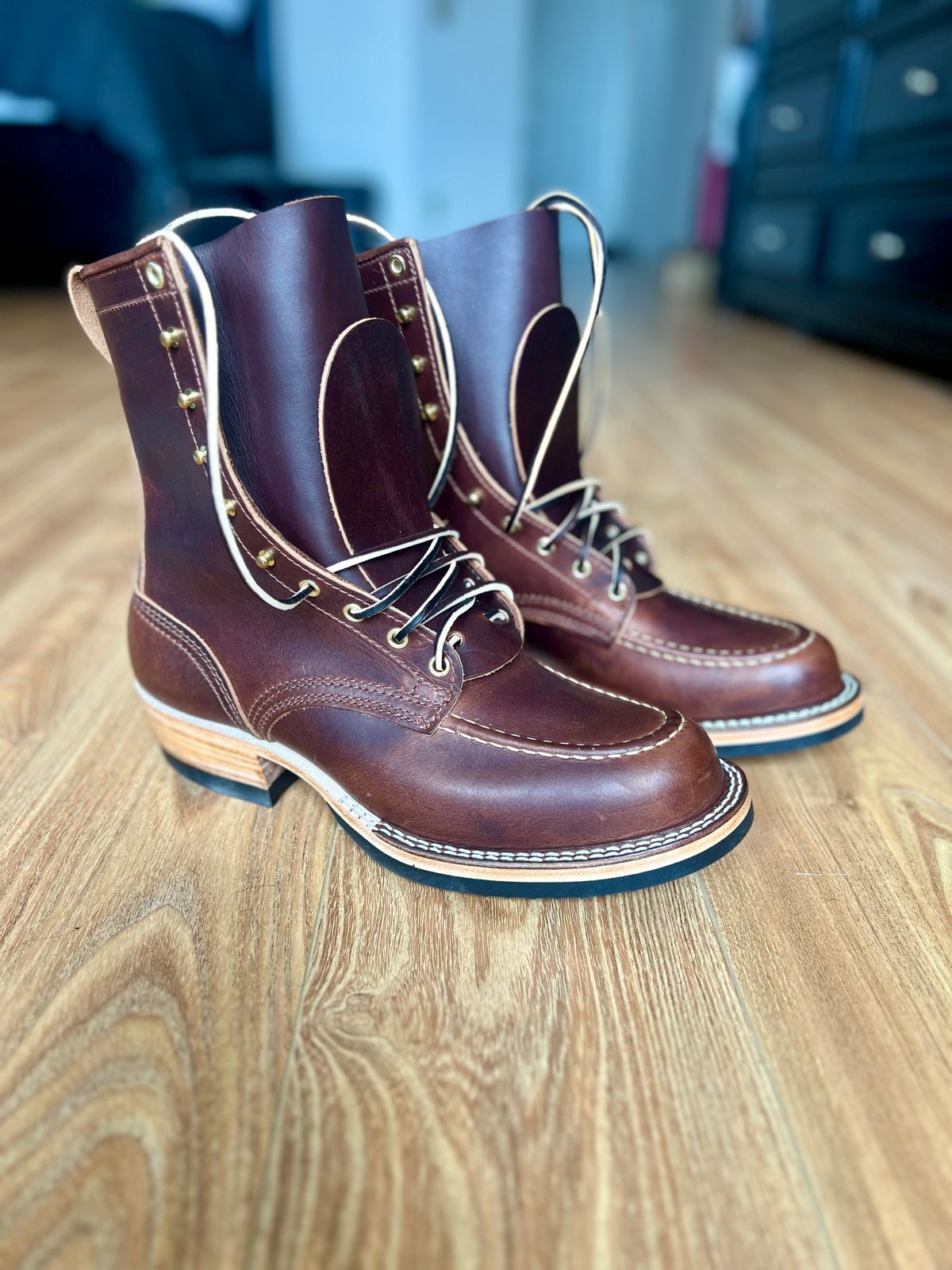 Photo by patinatimes on April 4, 2024 of the Nicks Moc Toe in Italian Brown Cypress.